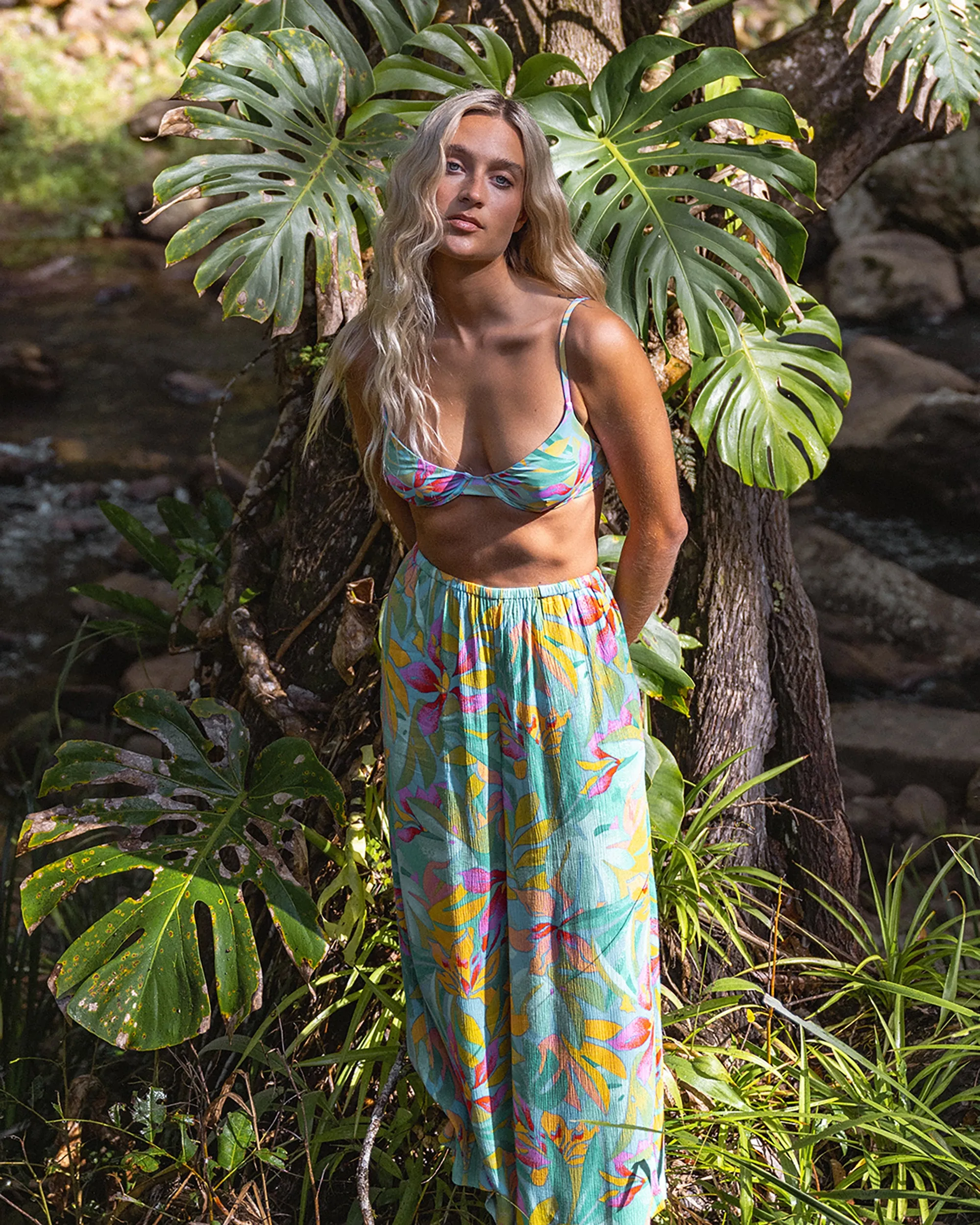 Sun Catcher Elastic Waist Printed Pants - Marina sold by Billabong