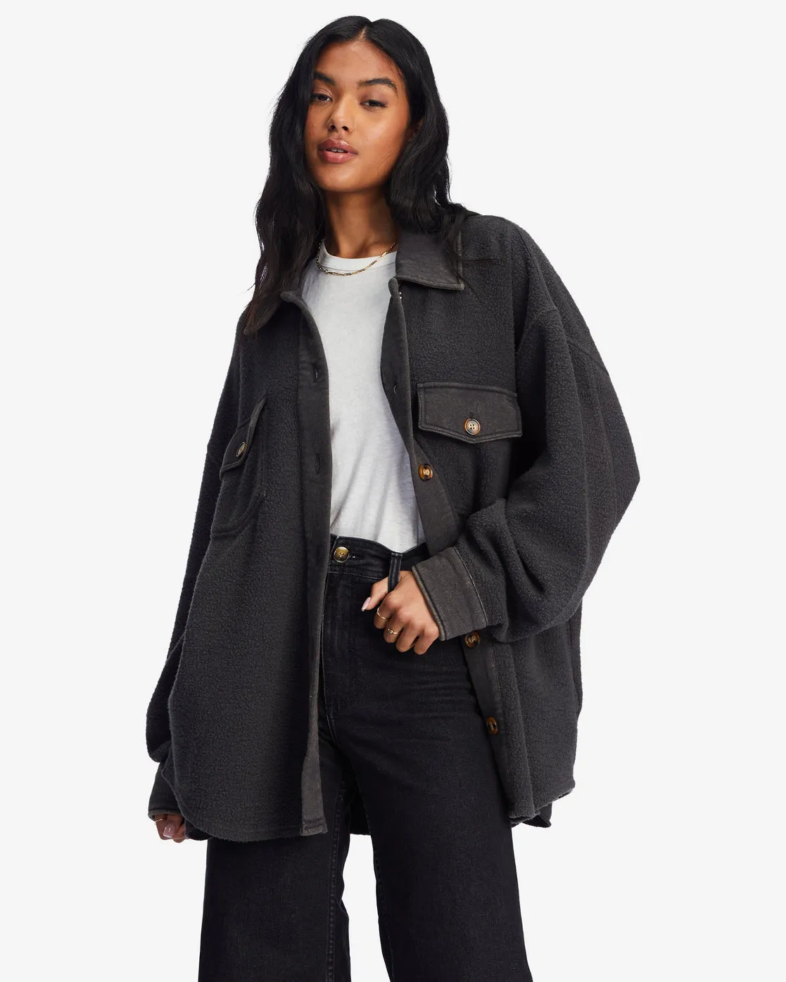 Anytime Shacket Oversized Button-Through Jacket - Off Black 1 sold by Billabong product image thumbnail 2