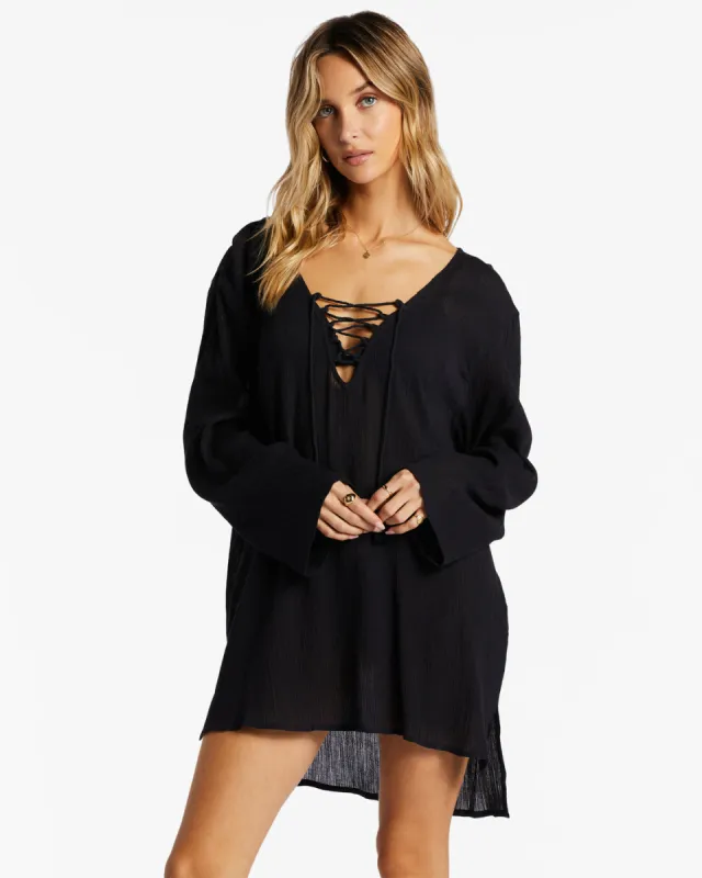 Blue Skies Beach Cover-Up Dress - Black Pebble sold by Billabong