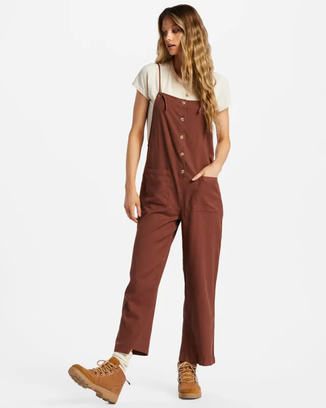 Beach Cruiser Wide-Leg Overalls - Mocha sold by Billabong