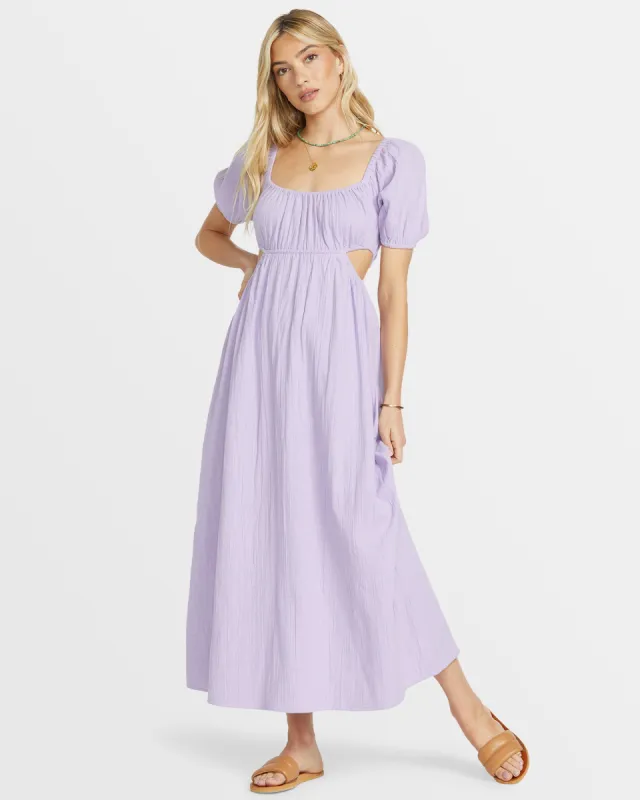 On The Coast Puff Sleeves Midi Dress - Purple Rose sold by Billabong