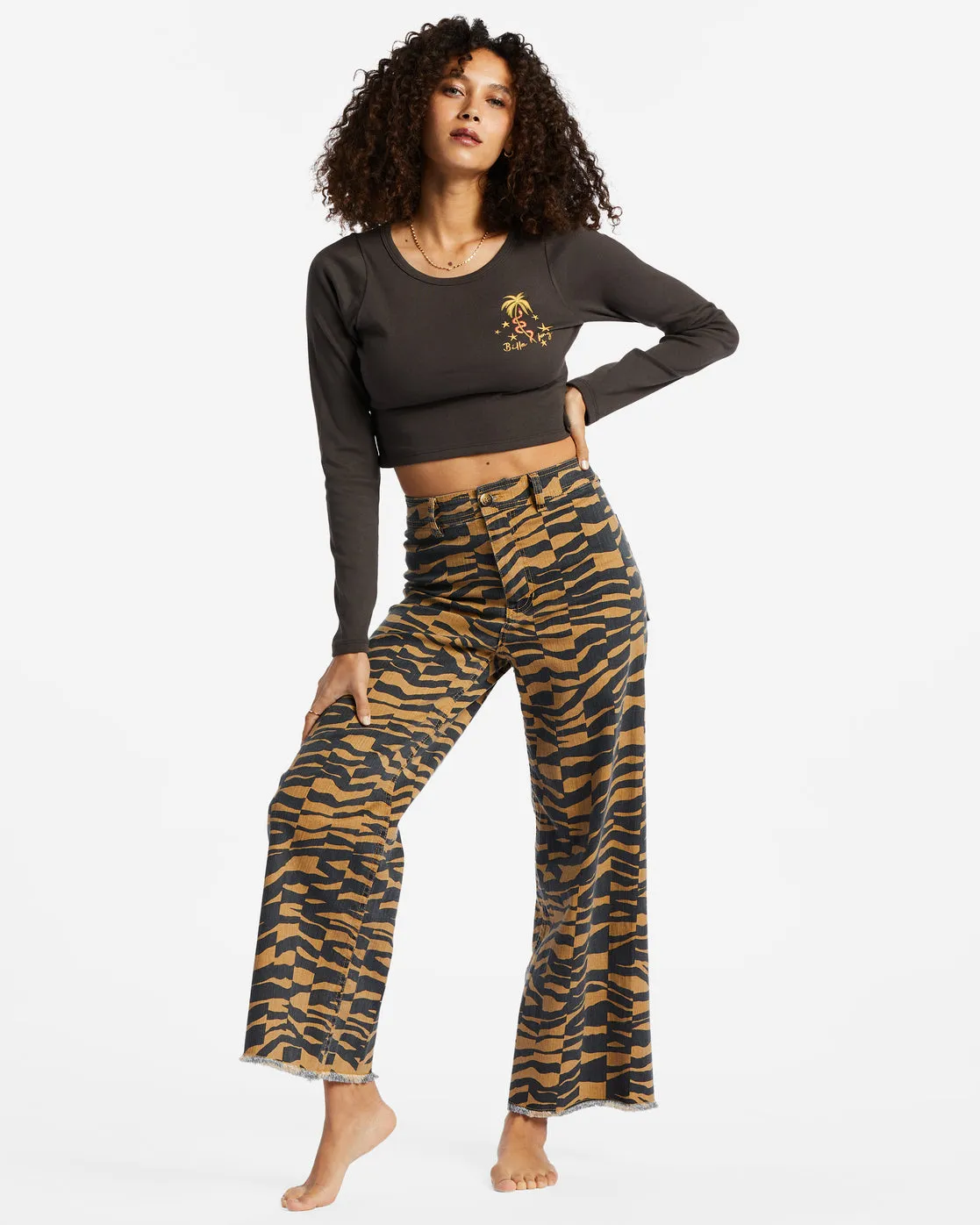 Free Fall Print Wide Leg Pants - Cosmic Khaki sold by Billabong