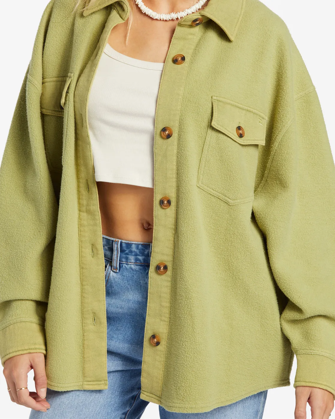 Anytime Shacket Oversized Button-Through Jacket - Avocado sold by Billabong product image thumbnail 5
