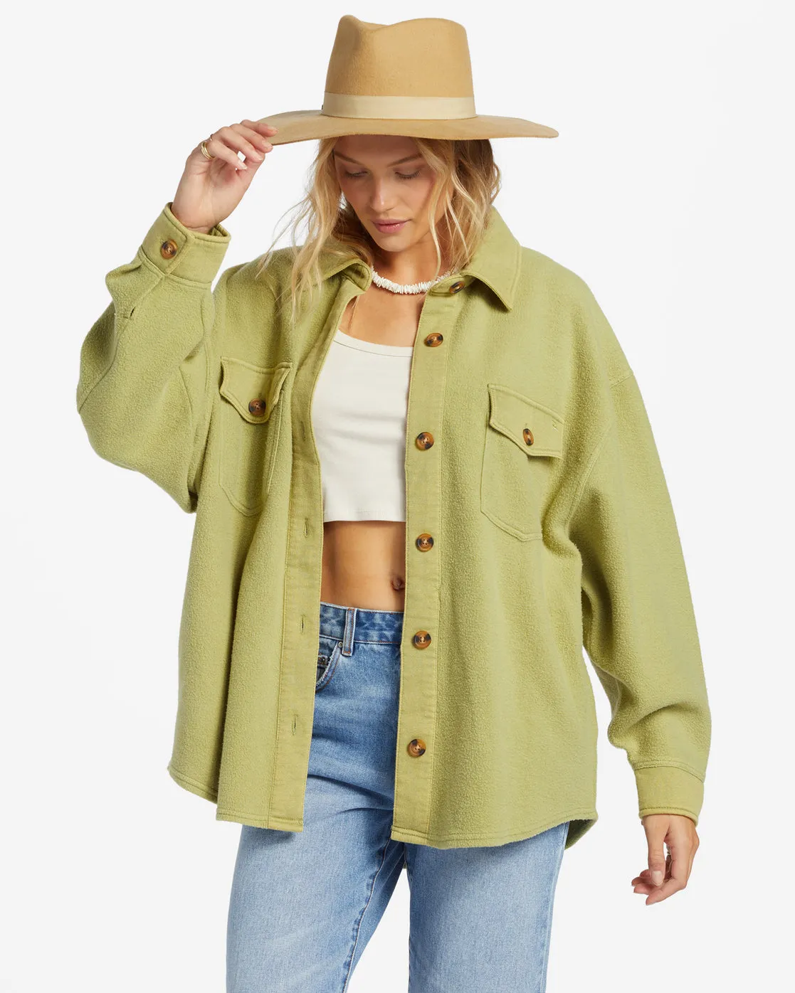 Anytime Shacket Oversized Button-Through Jacket - Avocado sold by Billabong product image thumbnail 2