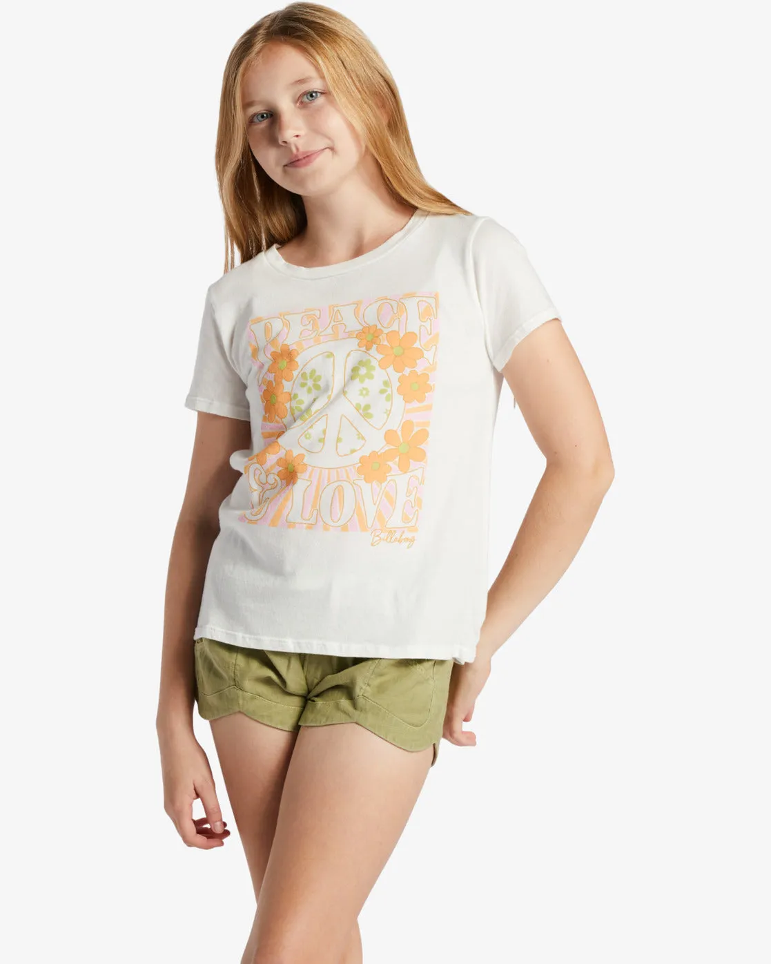 Girls Peace And Love T-Shirt - Salt Crystal sold by Billabong
