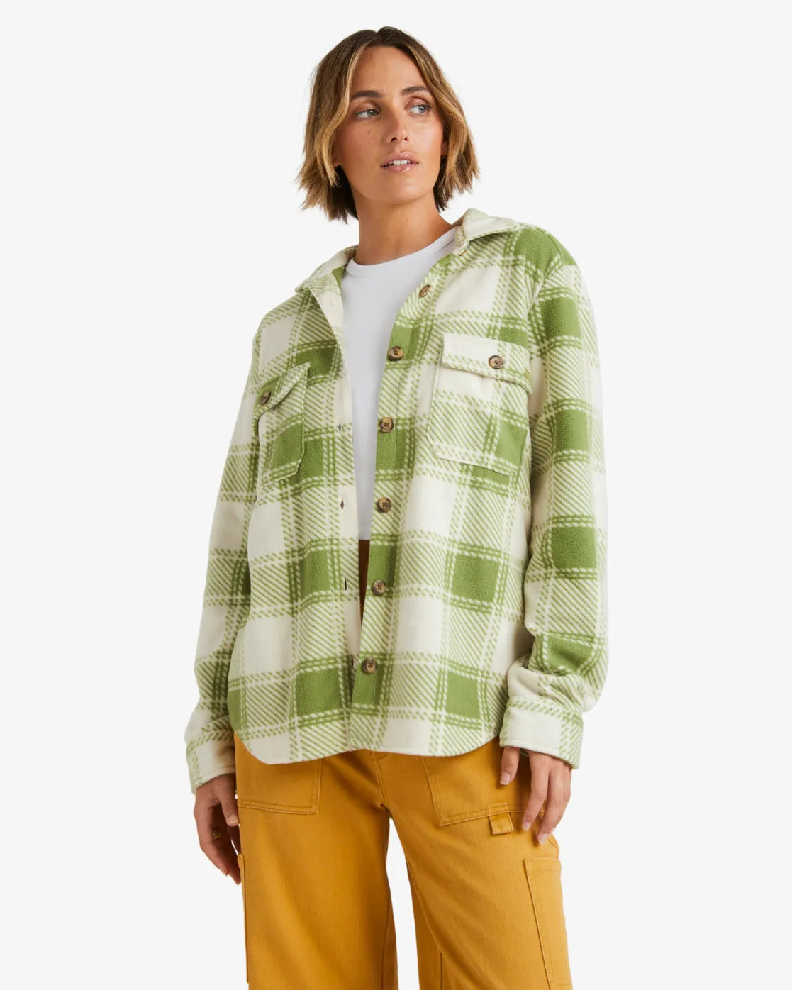 A/Div Forge Fleece Flannel Shacket - Green Eyes sold by Billabong