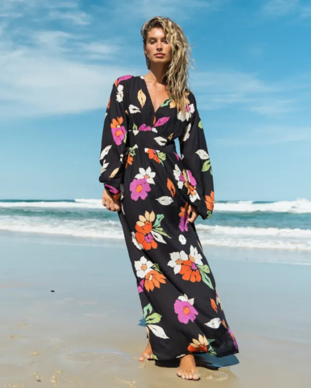 Night Bloom Long Sleeve Maxi Dress - Black Pebble sold by Billabong