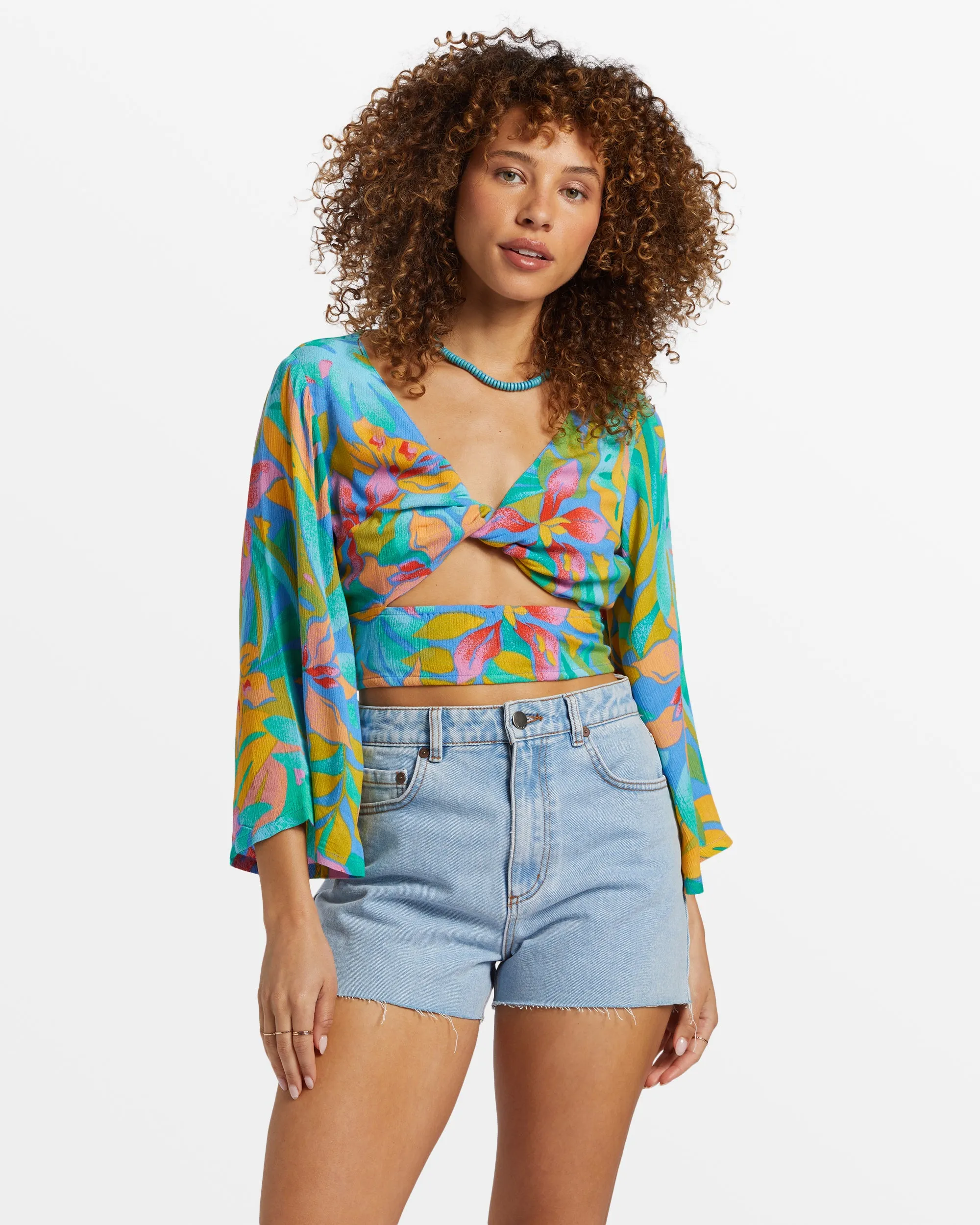 Summer Heat Bell Sleeve Crop Top - Marina sold by Billabong