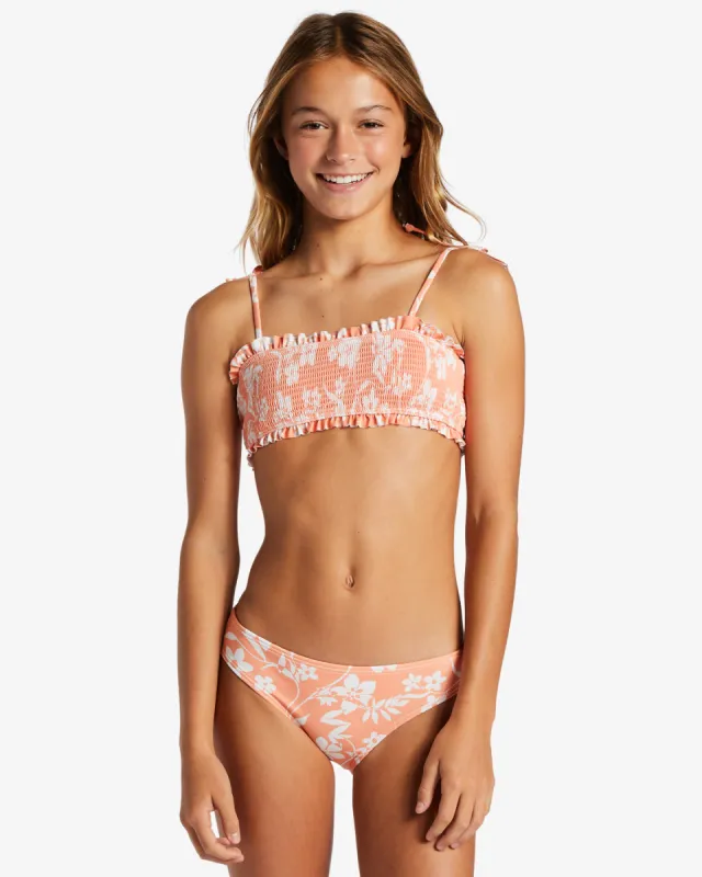Girls Island In The Sun Two Piece Smocked Bikini Set - Tangy Tangerine sold by Billabong