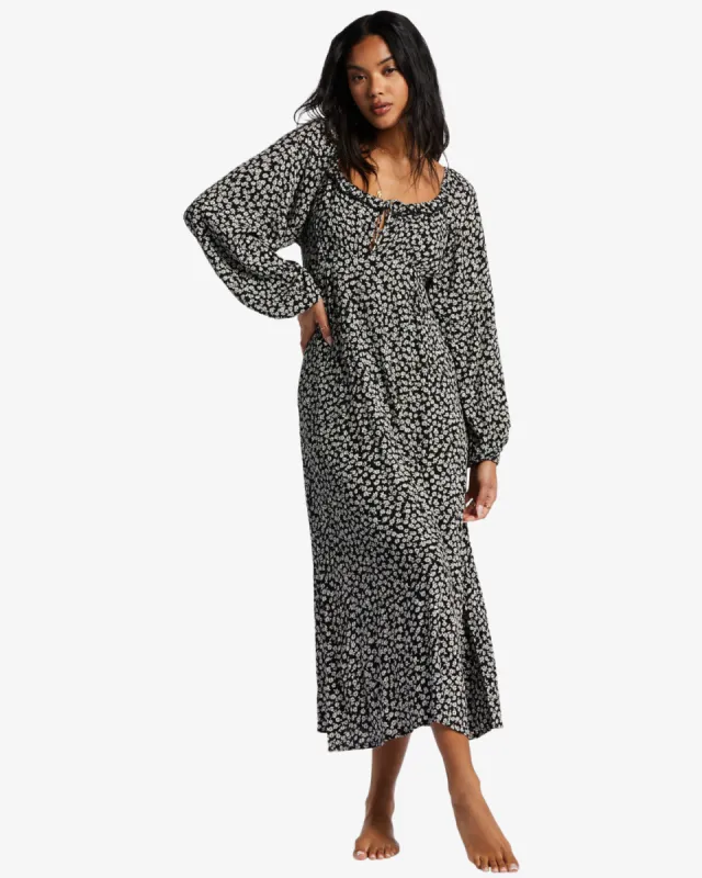 Better Days Long Sleeve Midi Dress - Black Pebble sold by Billabong