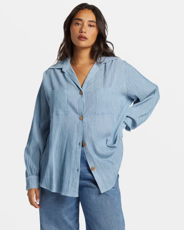 Swell Oversized Long Sleeve Shirt - Blue Shadow sold by Billabong