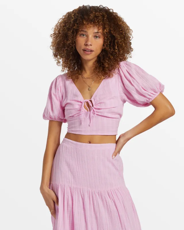 Tropic Heart Puff Sleeve Crop Top - Pink Dream sold by Billabong