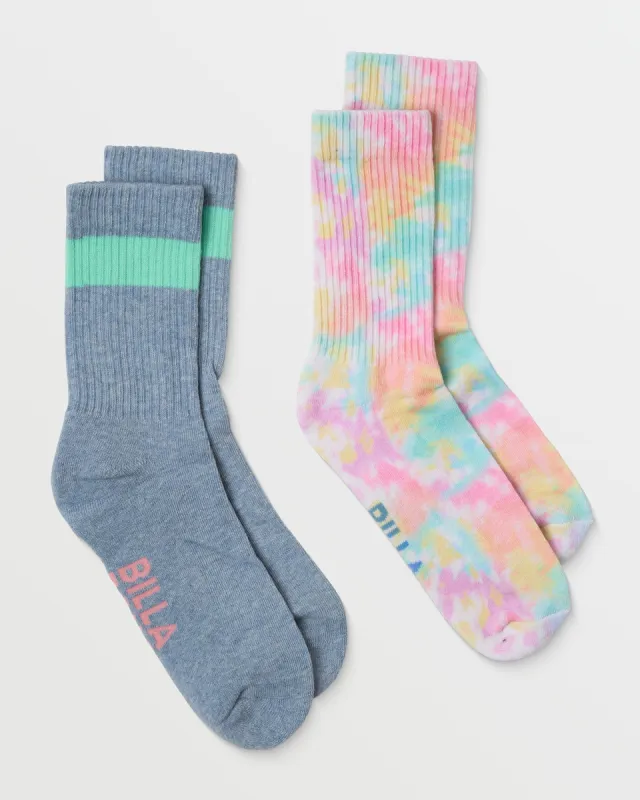 Rainbow Tide 2 Pack Crew Socks - Multi made by Billabong