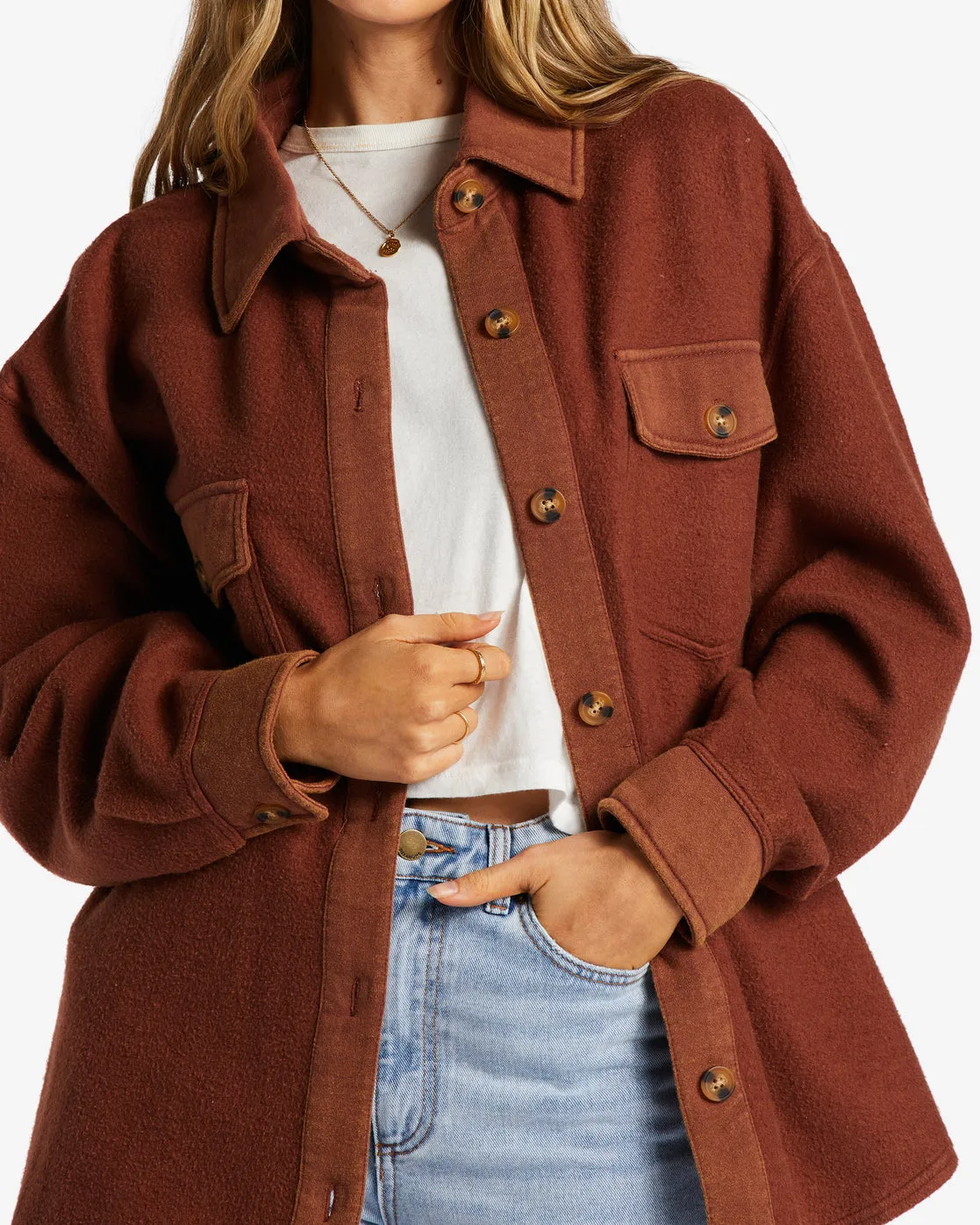 Anytime Shacket Oversized Button-Through Jacket - Mocha sold by Billabong product image thumbnail 5