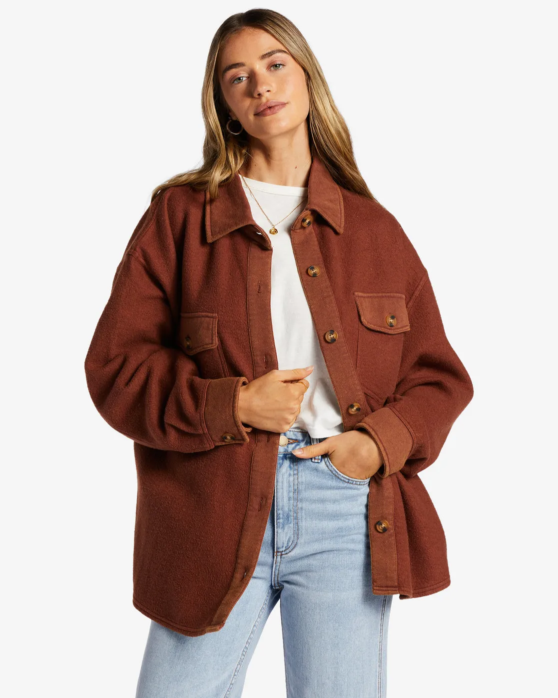 Anytime Shacket Oversized Button-Through Jacket - Mocha sold by Billabong product image thumbnail 2