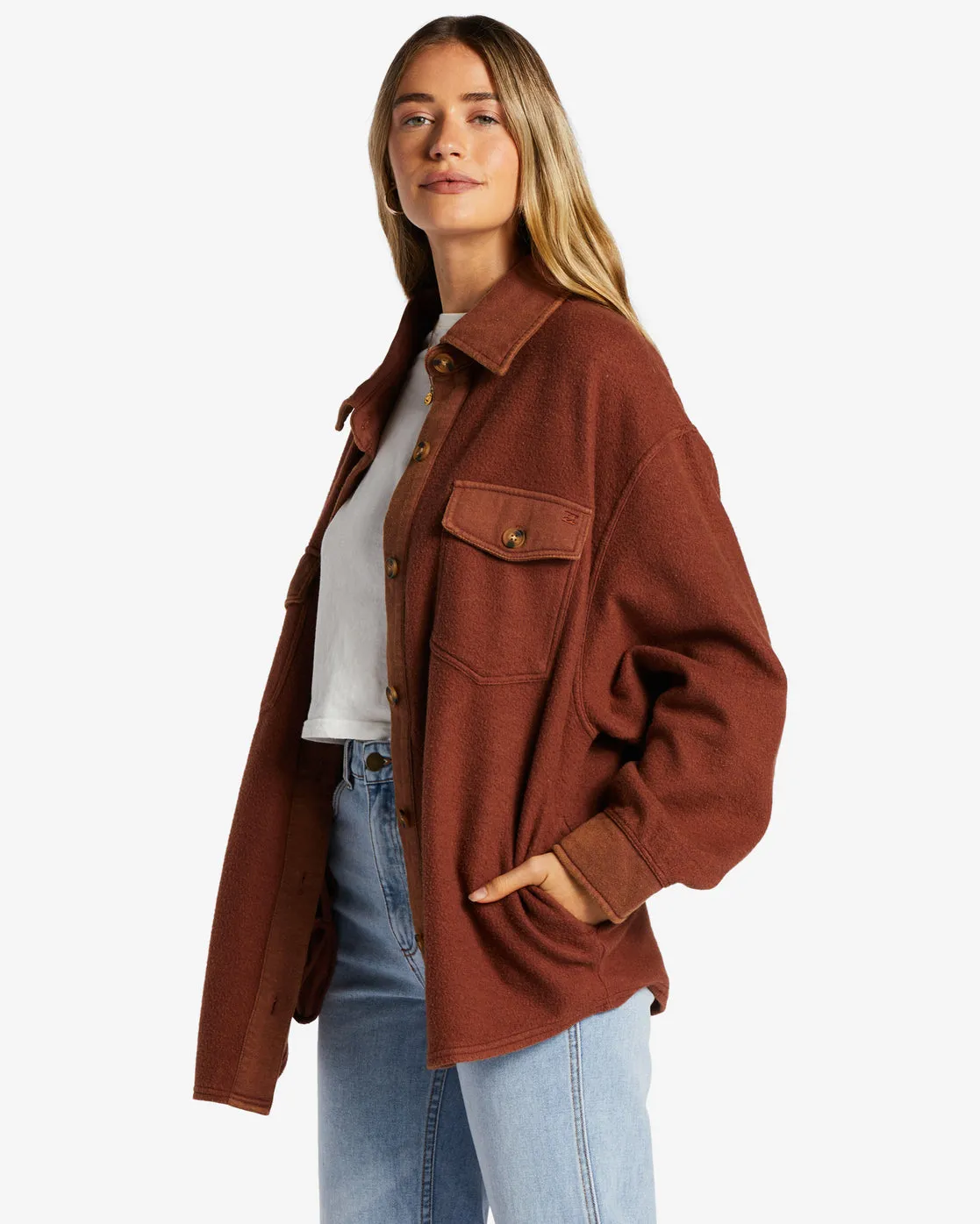 Anytime Shacket Oversized Button-Through Jacket - Mocha sold by Billabong product image thumbnail 3