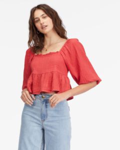 Cross My Heart Puff Sleeve Crop Top sold by Billabong