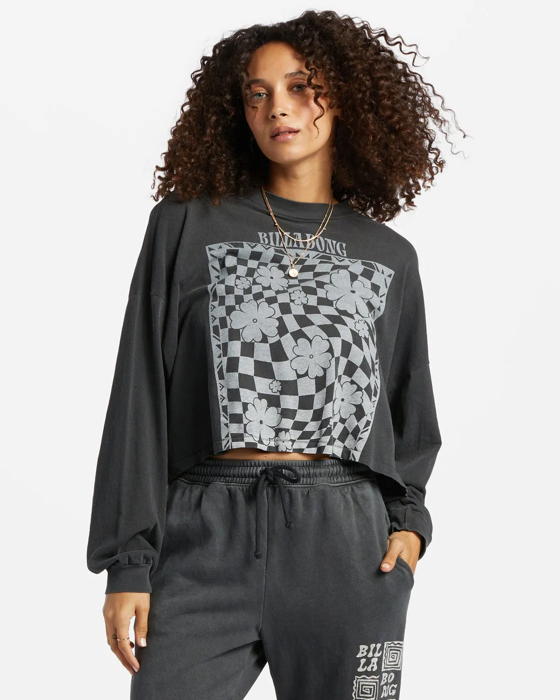 Beach Boyfriend Long Sleeve Crop Top - Black Pebble sold by Billabong
