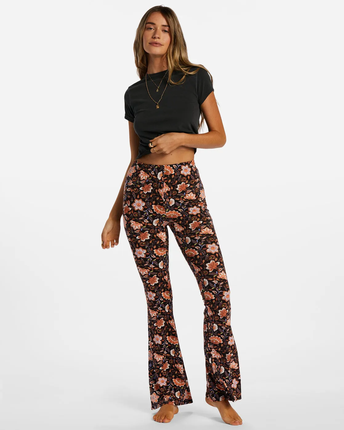 Sundown High-Waisted Flared Pants - Black Pebble sold by Billabong