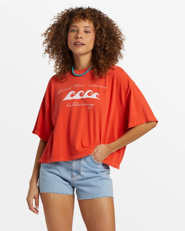 Hot Fun Cropped Oversized T-Shirt - Sunset Red sold by Billabong
