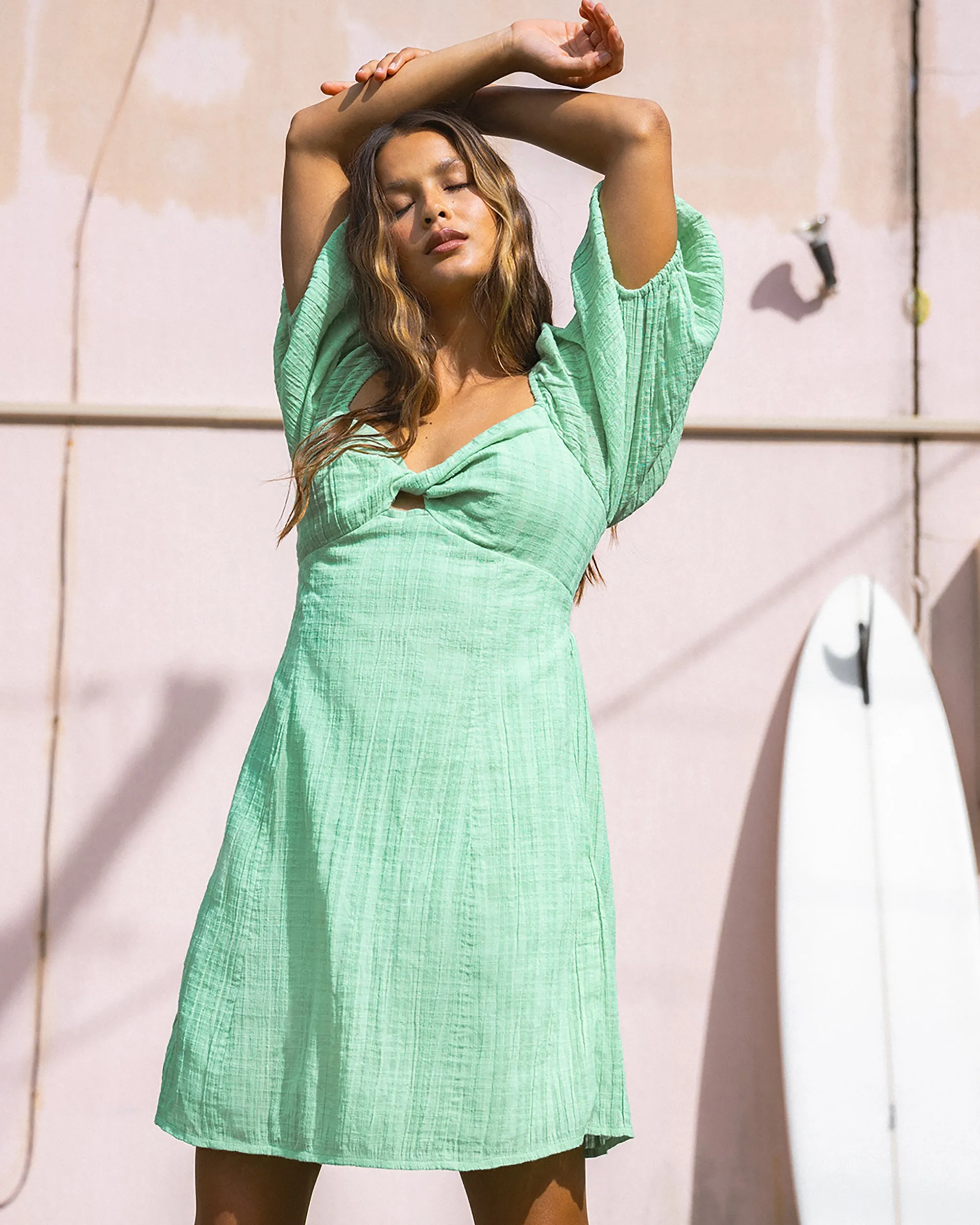 Sol Puff Sleeve Mini Dress - Bright Meadow sold by Billabong