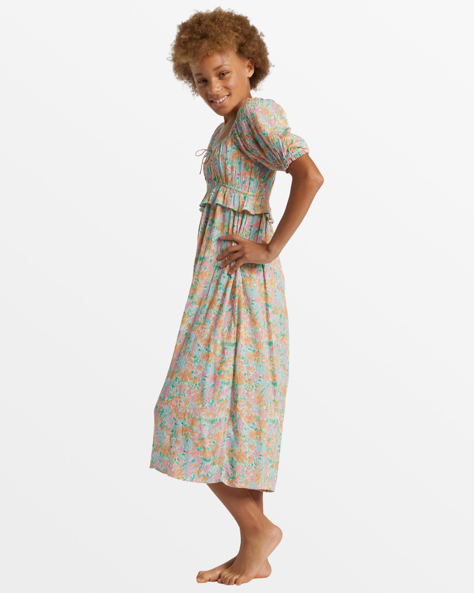 Girl's Lil Cutie Puff Sleeves Midi Dress - Peach Punch sold by Billabong product image thumbnail 3