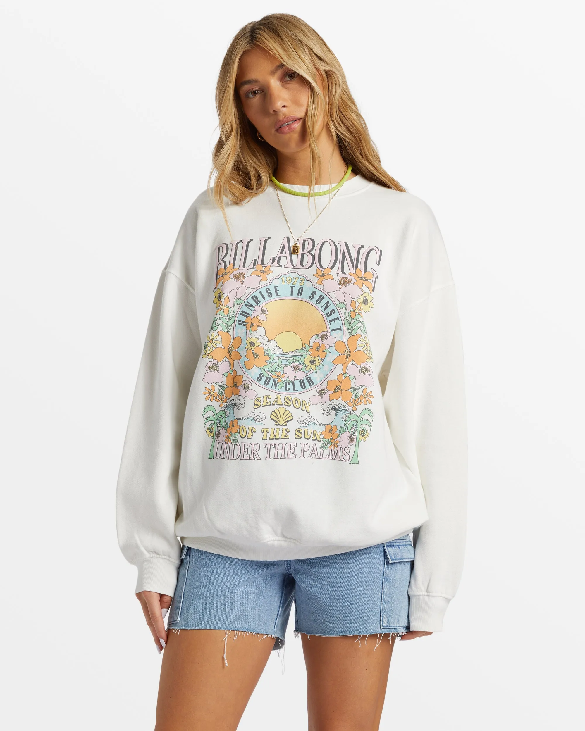 Ride In Oversized Crewneck Sweatshirt - White sold by Billabong
