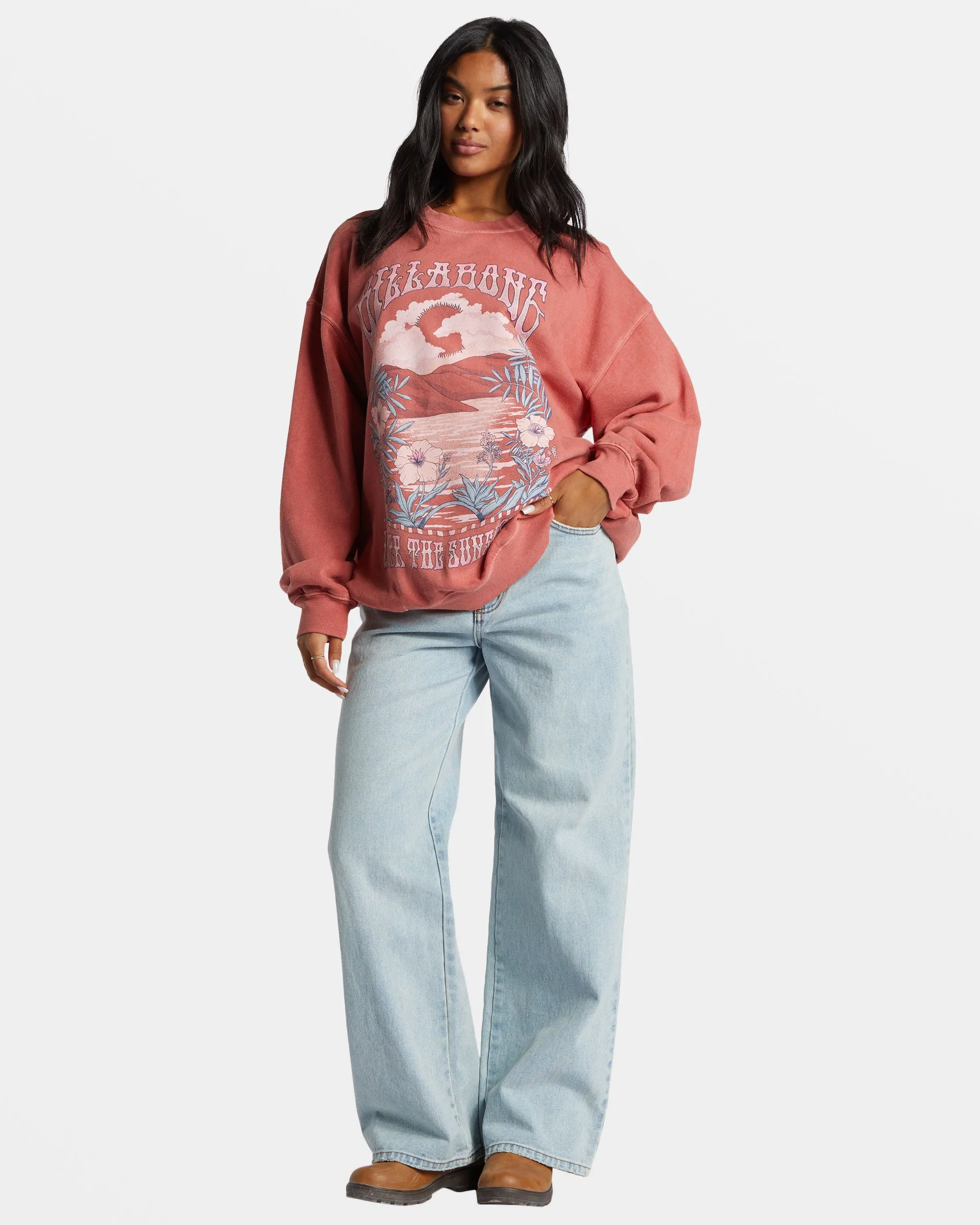 Ride In Oversized Crewneck Sweatshirt - Red Clay sold by Billabong product image thumbnail 5