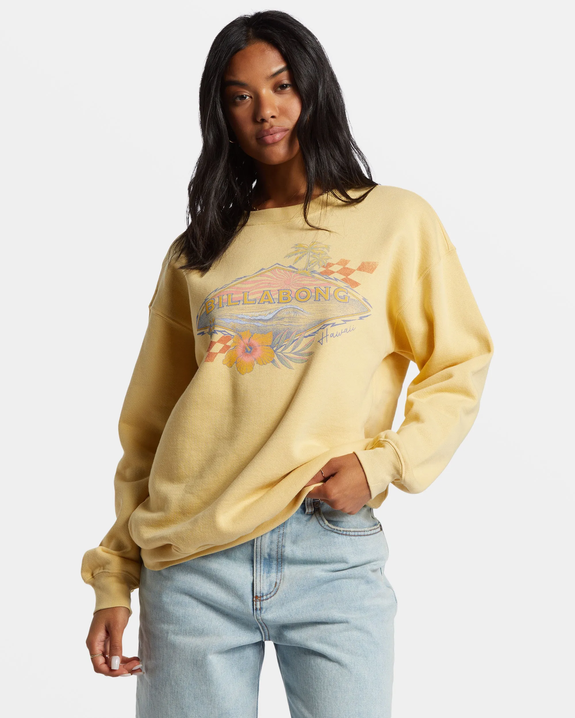 Surfing Together Crewneck Sweatshirt - Pale Yellow sold by Billabong