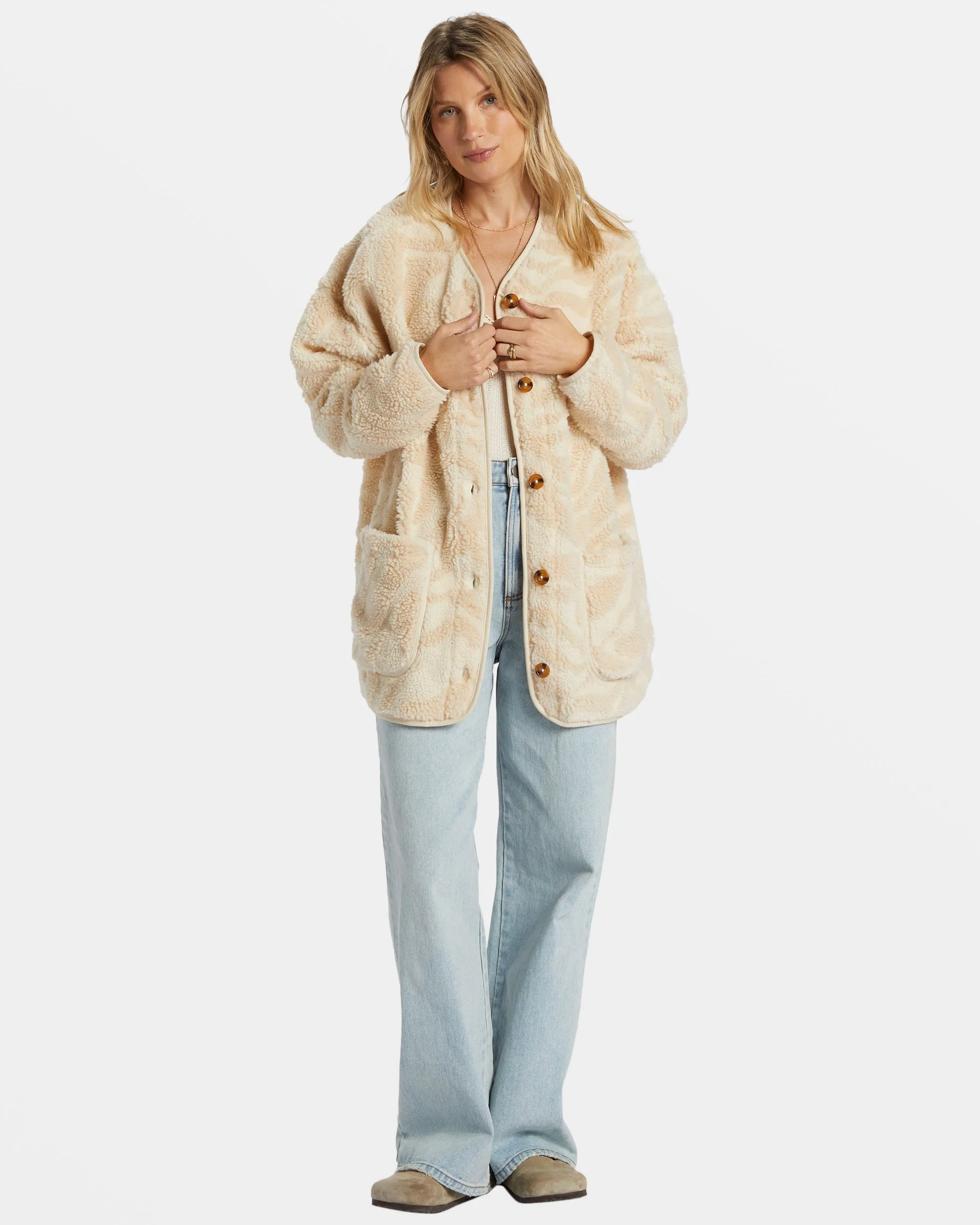 Fireside Cozy Buttoned Fleece Jacket - White Cap sold by Billabong product image thumbnail 4