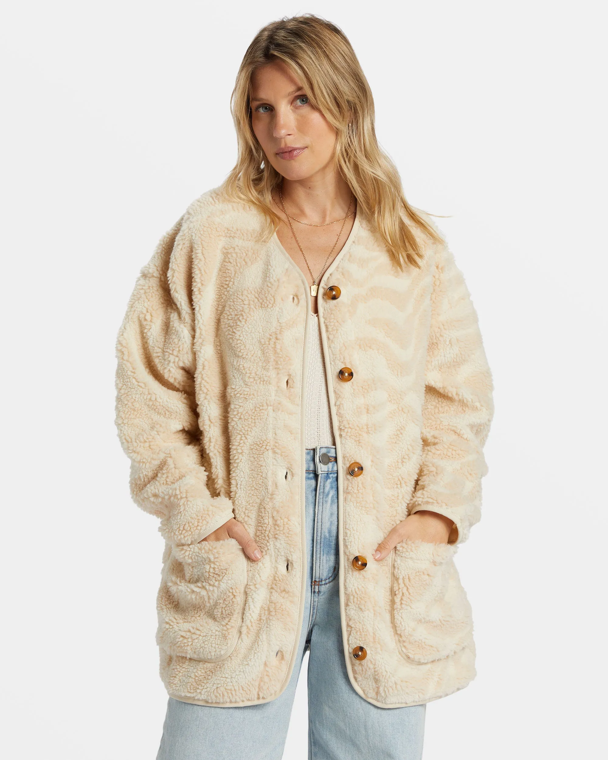 Fireside Cozy Buttoned Fleece Jacket - White Cap sold by Billabong product image thumbnail 2