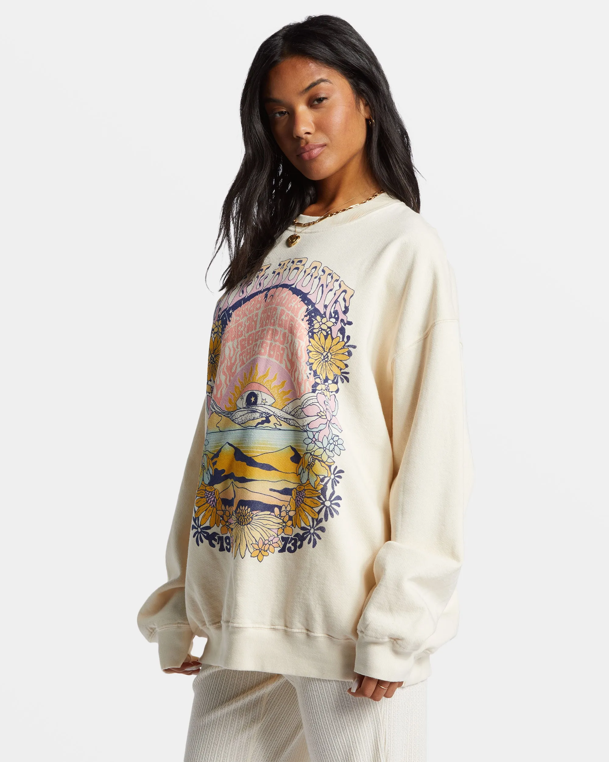 Ride In Oversized Crewneck Sweatshirt - White Cap sold by Billabong product image thumbnail 4