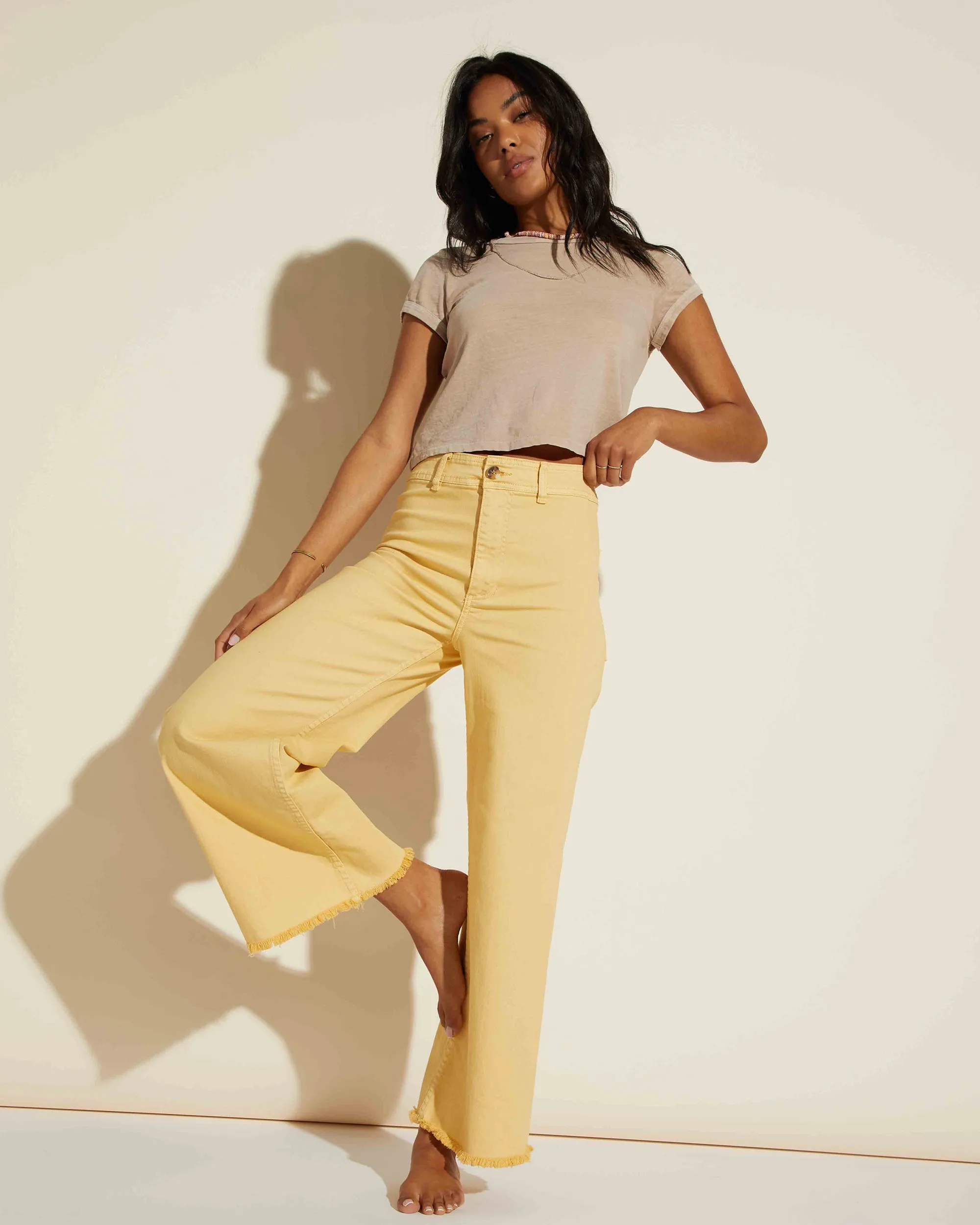 Free Fall High-Waist Pants - Pale Yellow sold by Billabong
