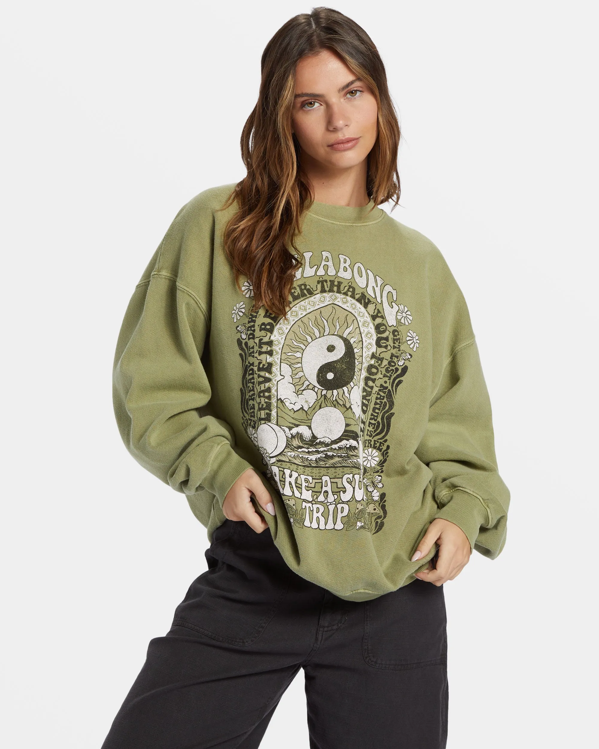 Ride In Oversized Crewneck Sweatshirt - Avocado sold by Billabong