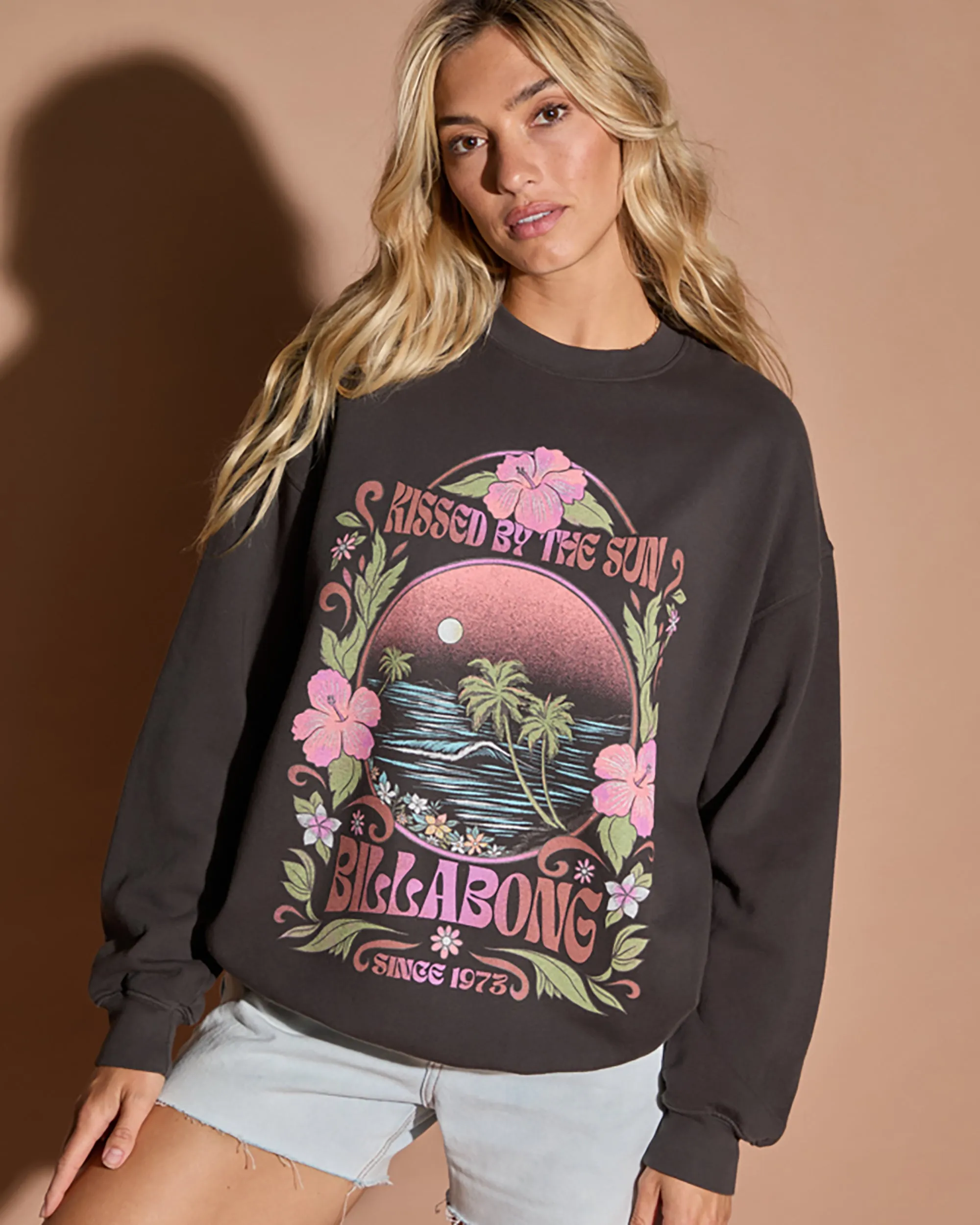 Ride In Oversized Crewneck Sweatshirt - Black Sands sold by Billabong