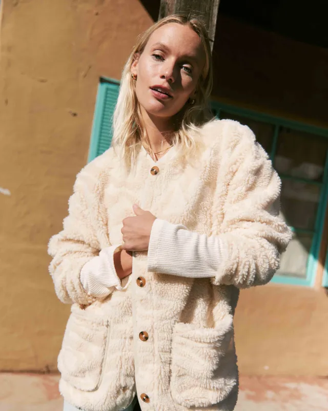 Fireside Cozy Buttoned Fleece Jacket - White Cap sold by Billabong