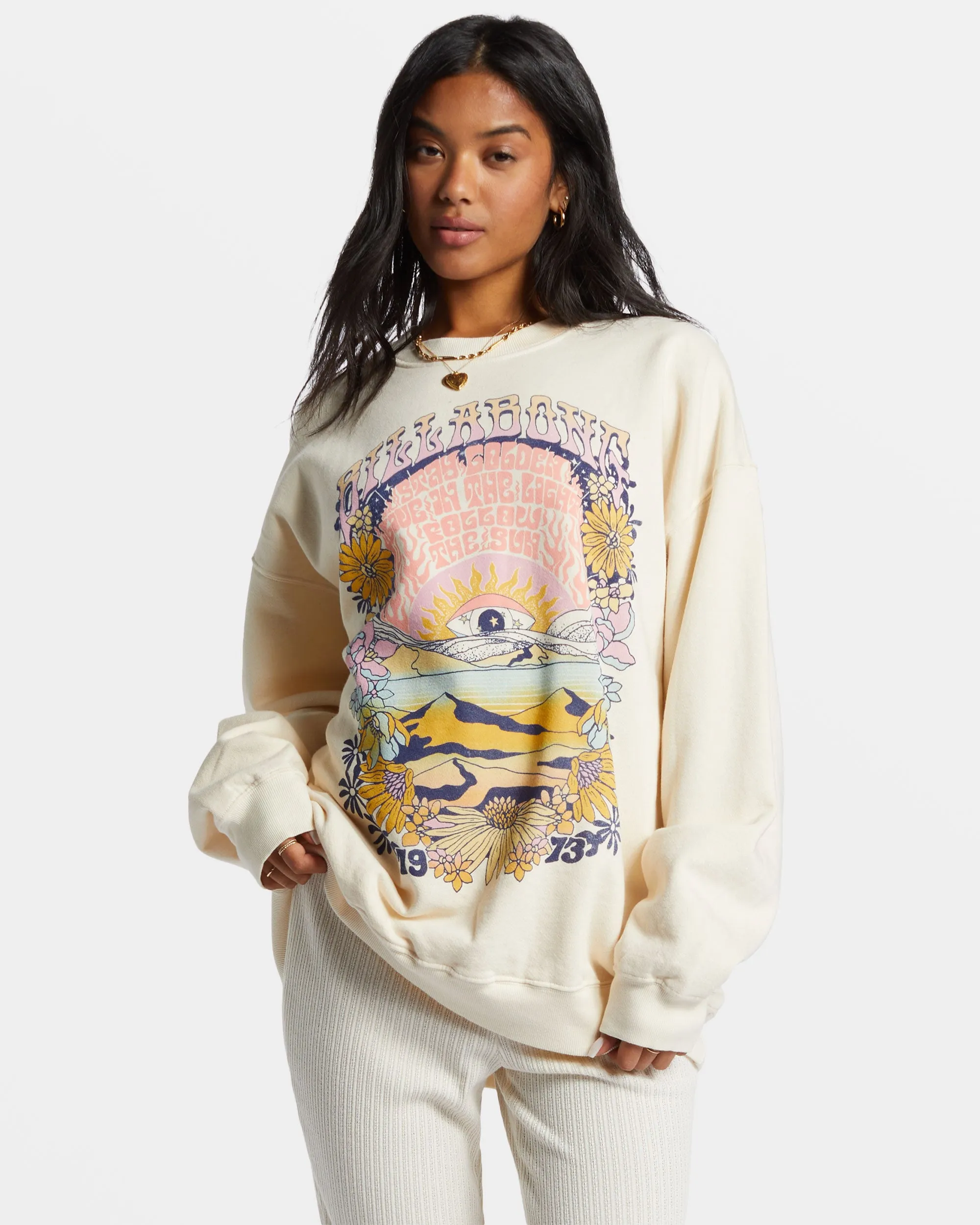 Ride In Oversized Crewneck Sweatshirt - White Cap sold by Billabong product image thumbnail 2