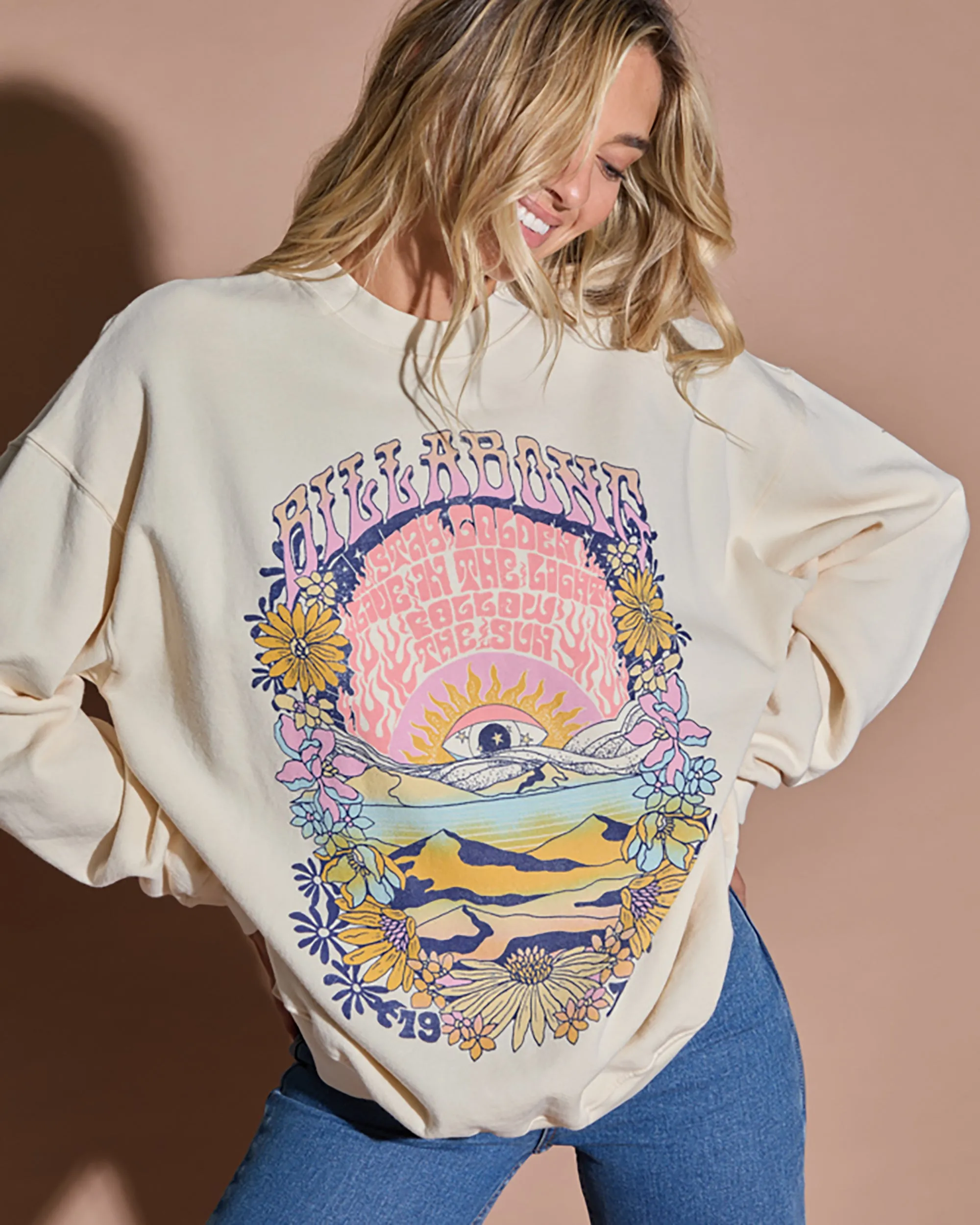 Ride In Oversized Crewneck Sweatshirt - White Cap sold by Billabong