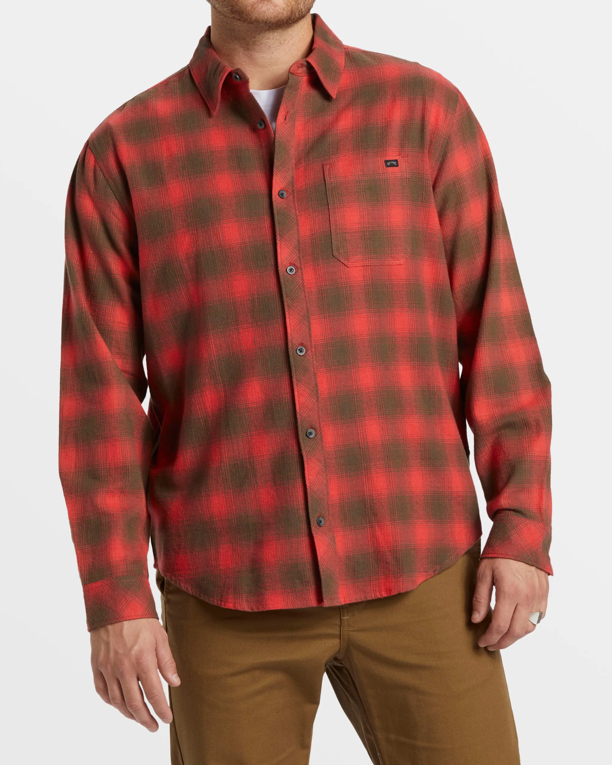 Coastline Long Sleeve Flannel Shirt - Red sold by Billabong