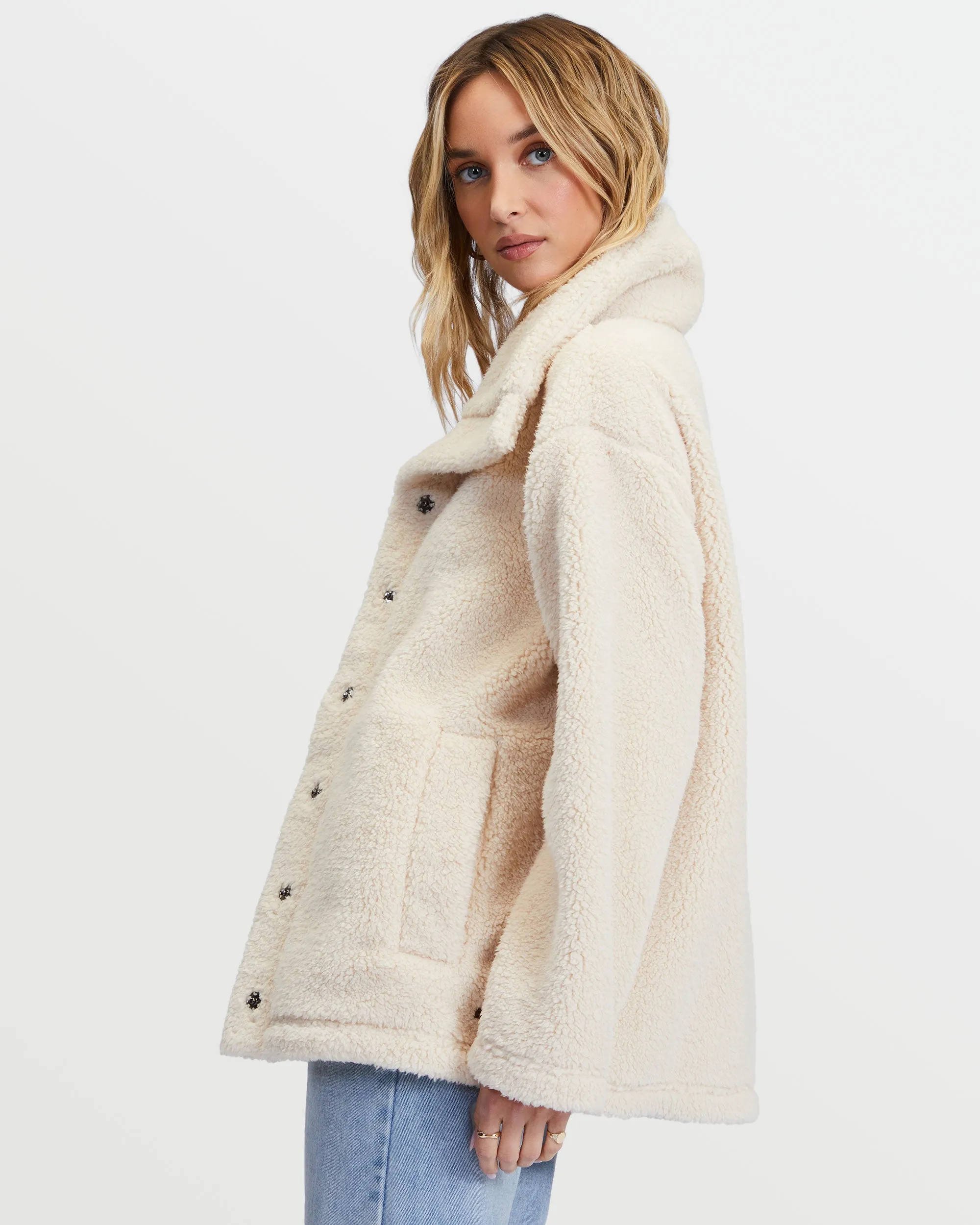 Warm N Cozy Teddy Bear Sherpa Button-Up Jacket - Antique White sold by Billabong product image thumbnail 3