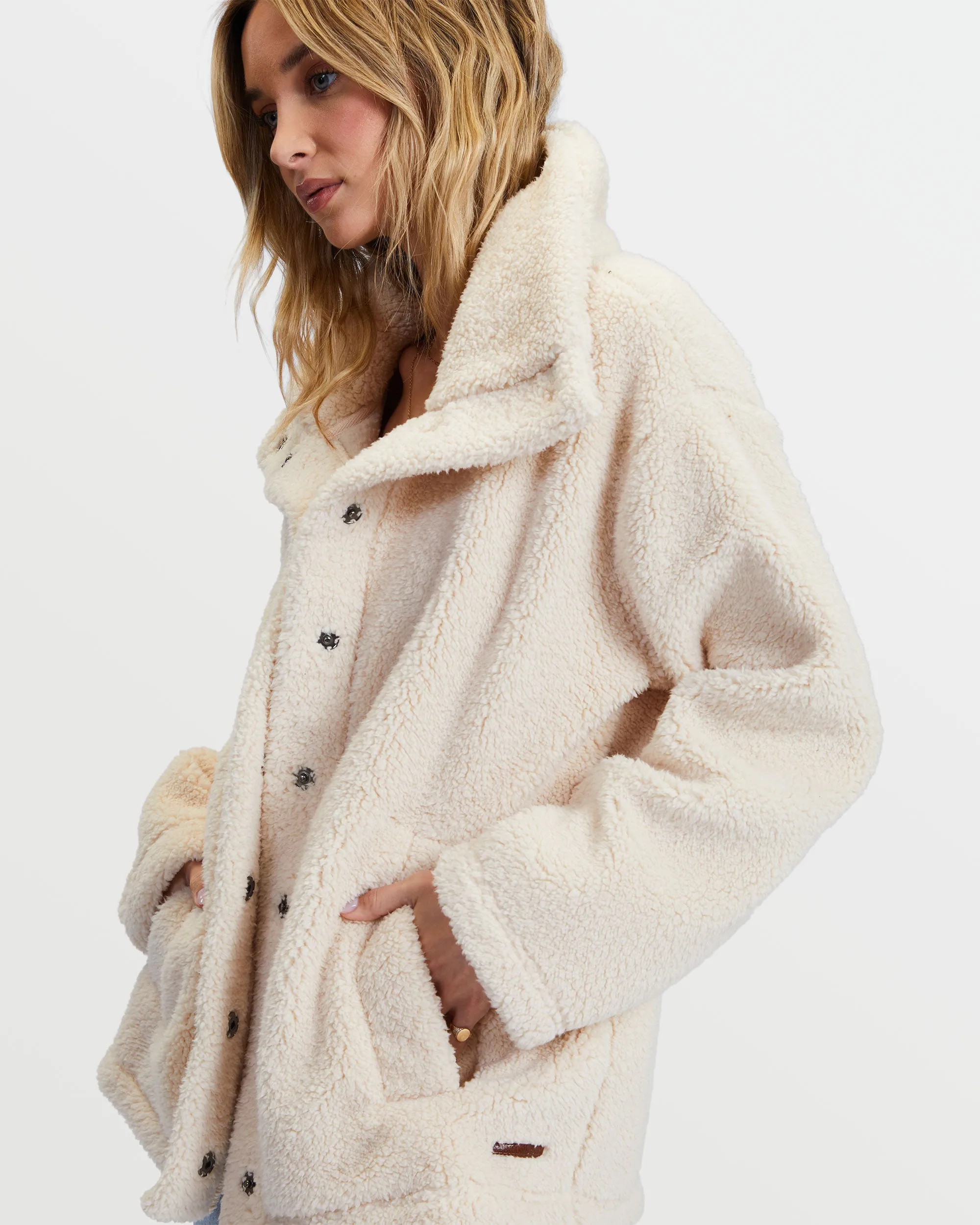 Warm N Cozy Teddy Bear Sherpa Button-Up Jacket - Antique White sold by Billabong product image thumbnail 5