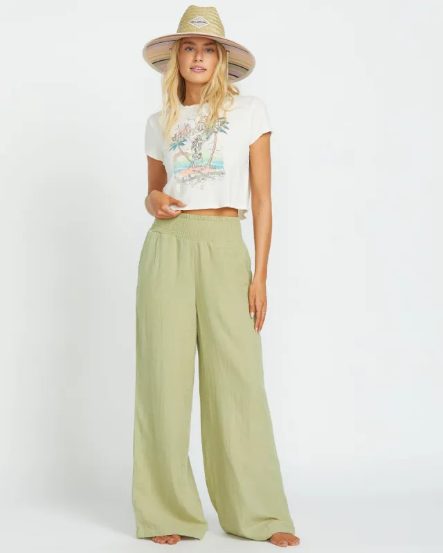 New Waves Gauze Elastic Waist Pants - Avocado sold by Billabong