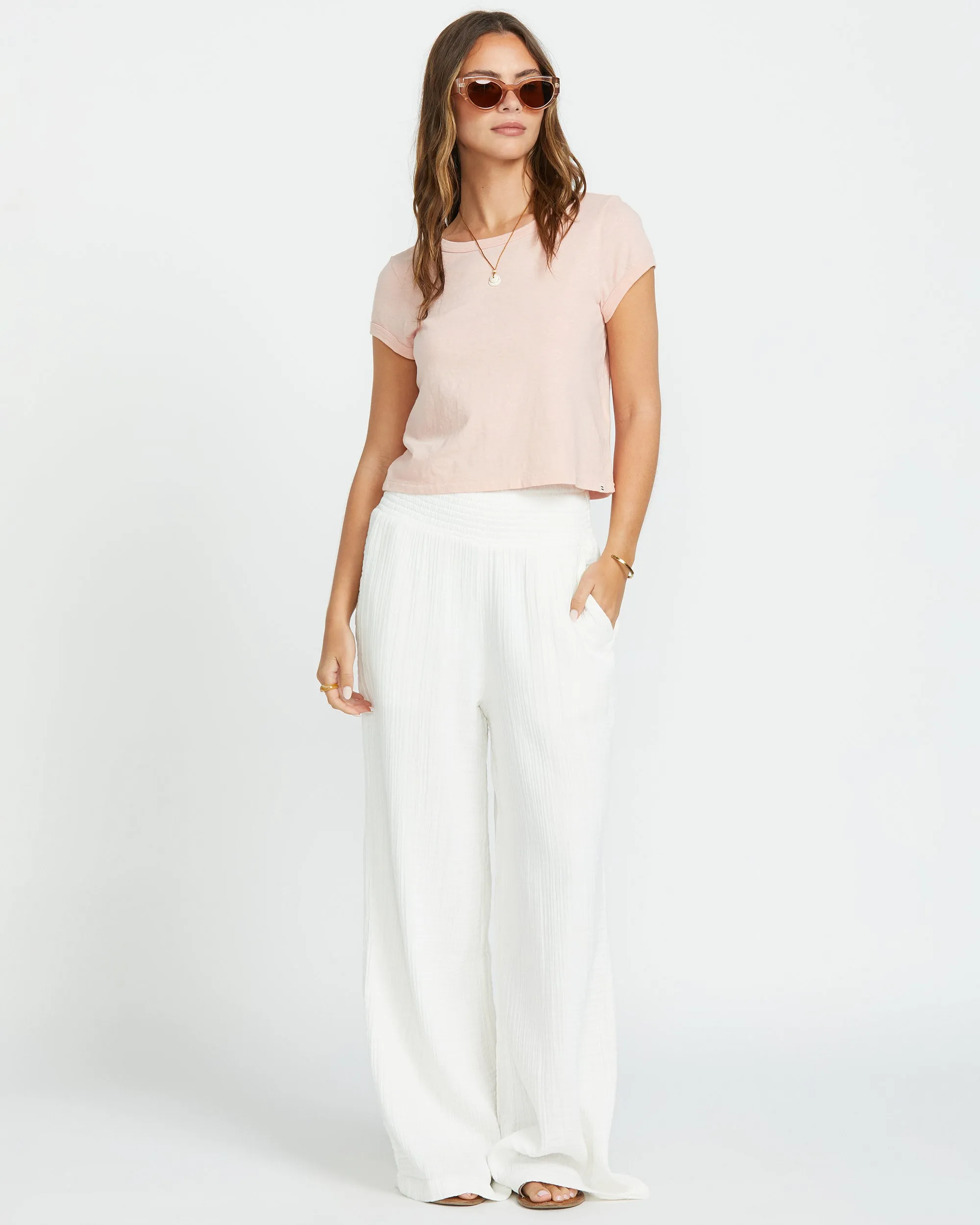 New Waves Gauze Elastic Waist Pants - Salt Crystal sold by Billabong