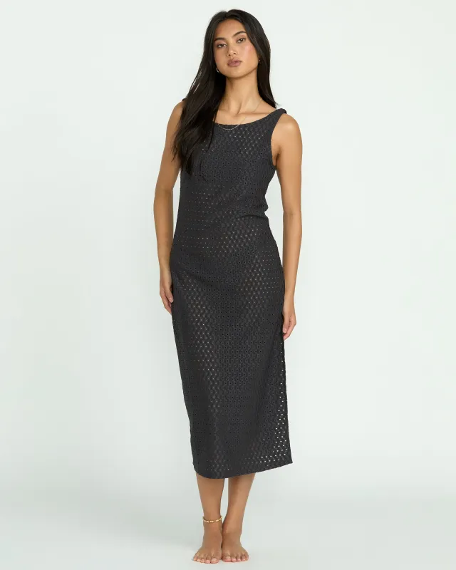 Eyelet Sun Midi Dress Beach Coverup - Off Black made by Billabong