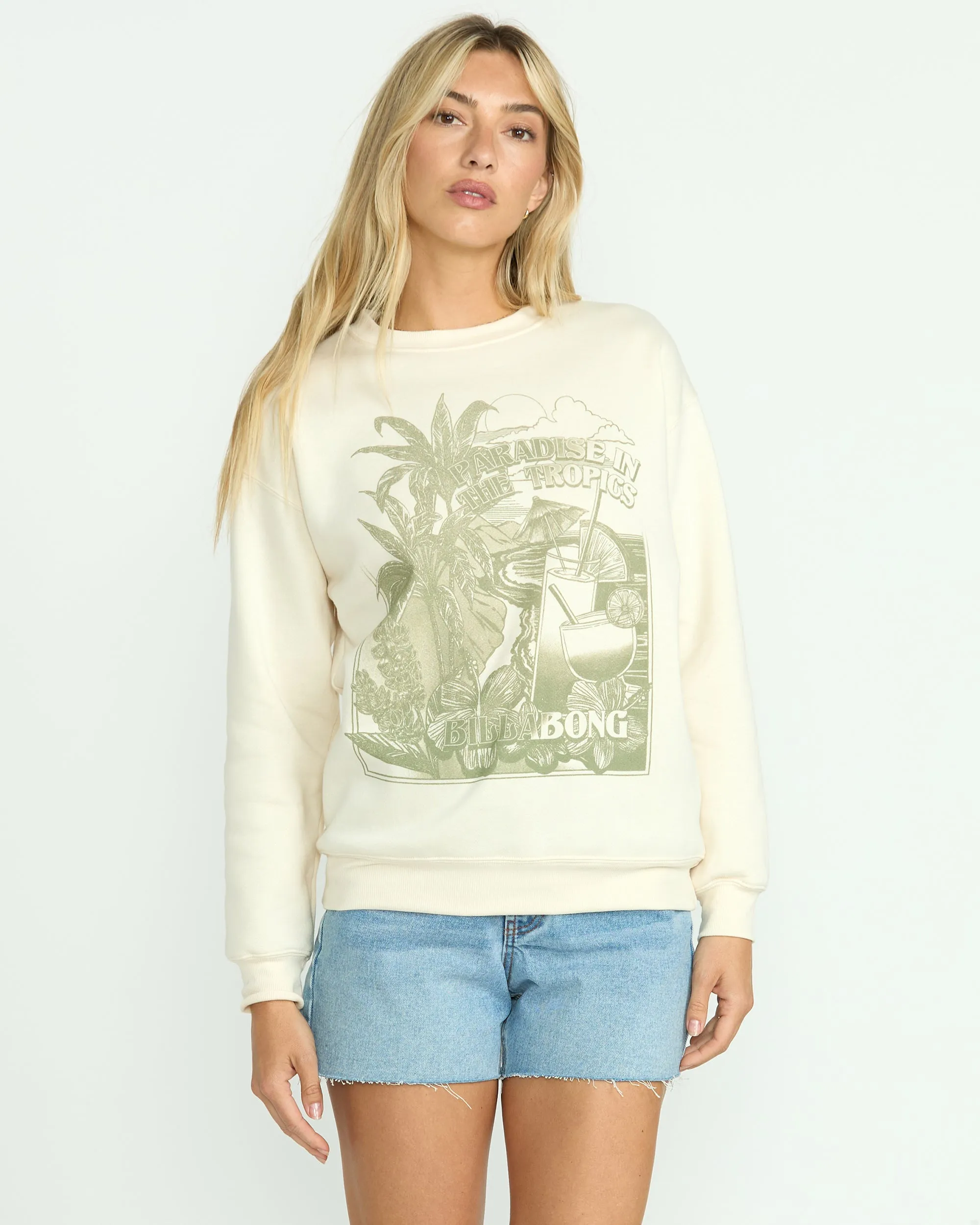 Paradise Awaits Crewneck Sweatshirt - Whitecap sold by Billabong