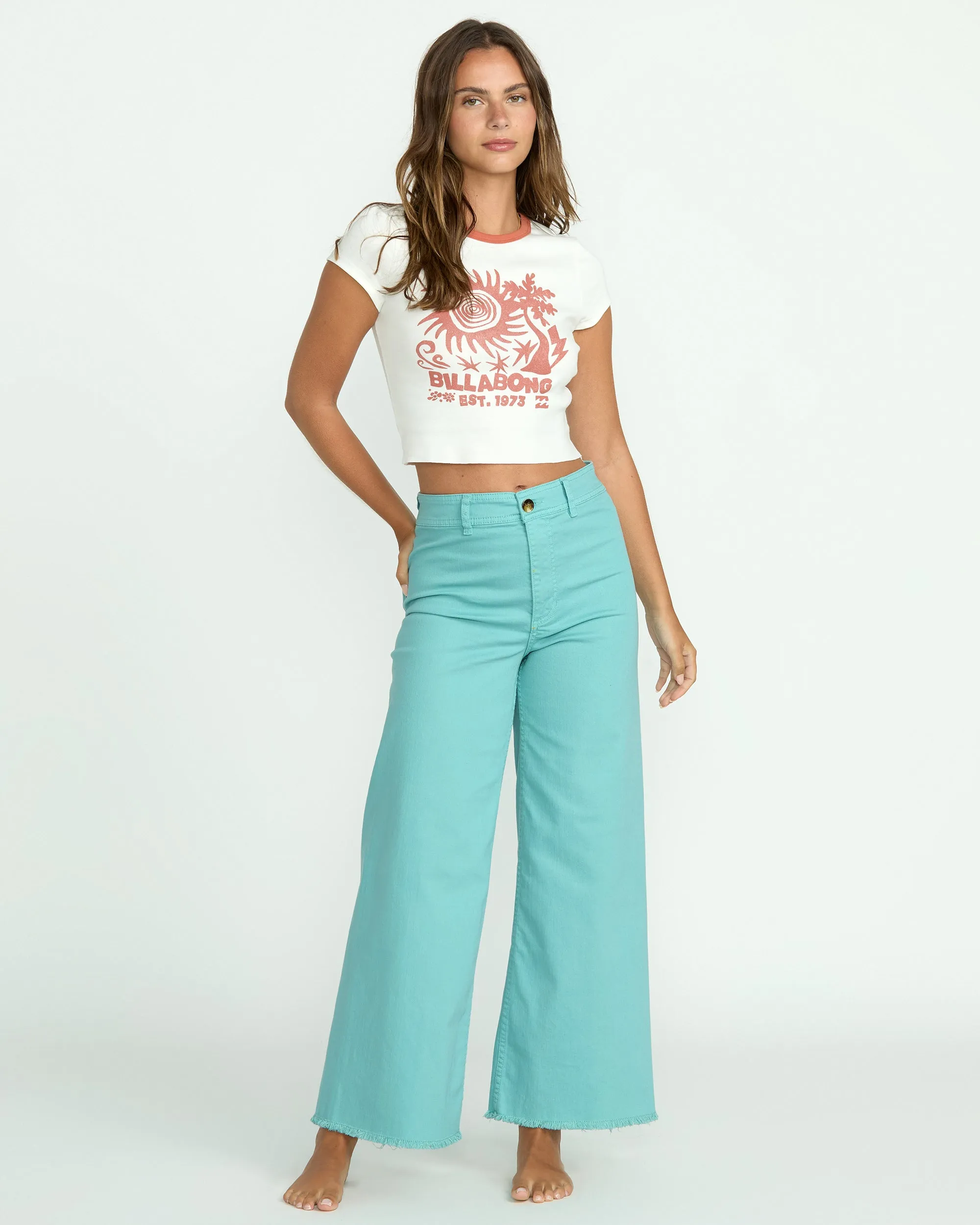 Free Fall High-Waist Pants - Misty Blue sold by Billabong