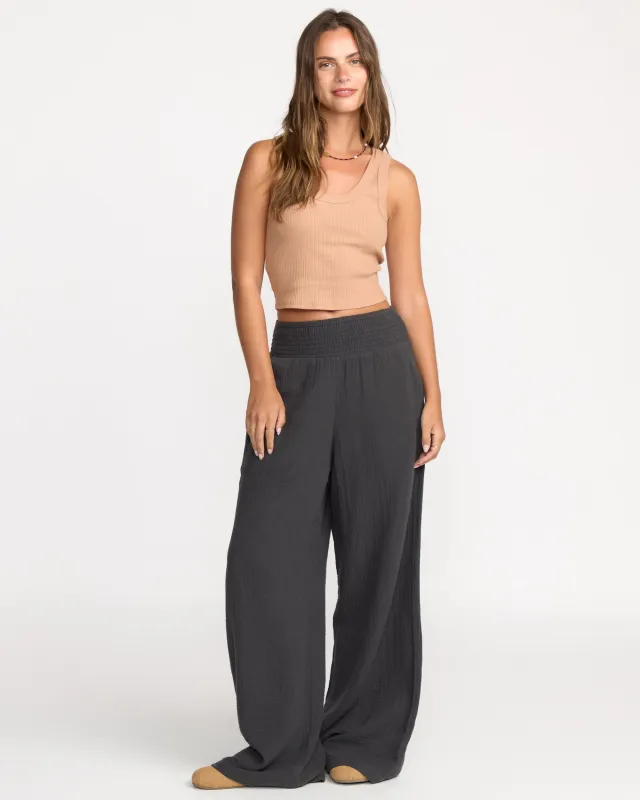 New Waves Gauze Elastic Waist Pants - Black Sands sold by Billabong