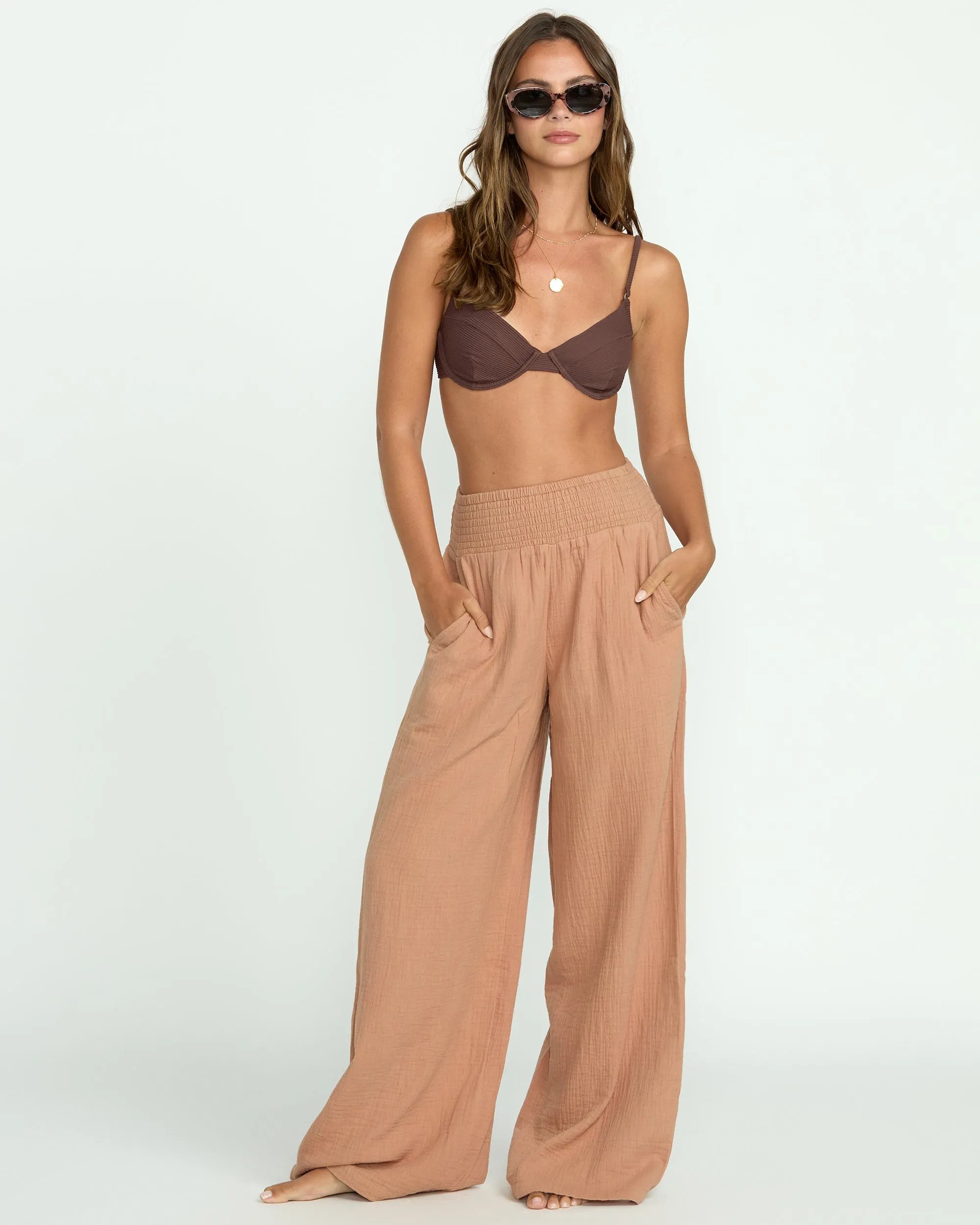 New Waves Gauze Elastic Waist Pants - Rose Brown sold by Billabong