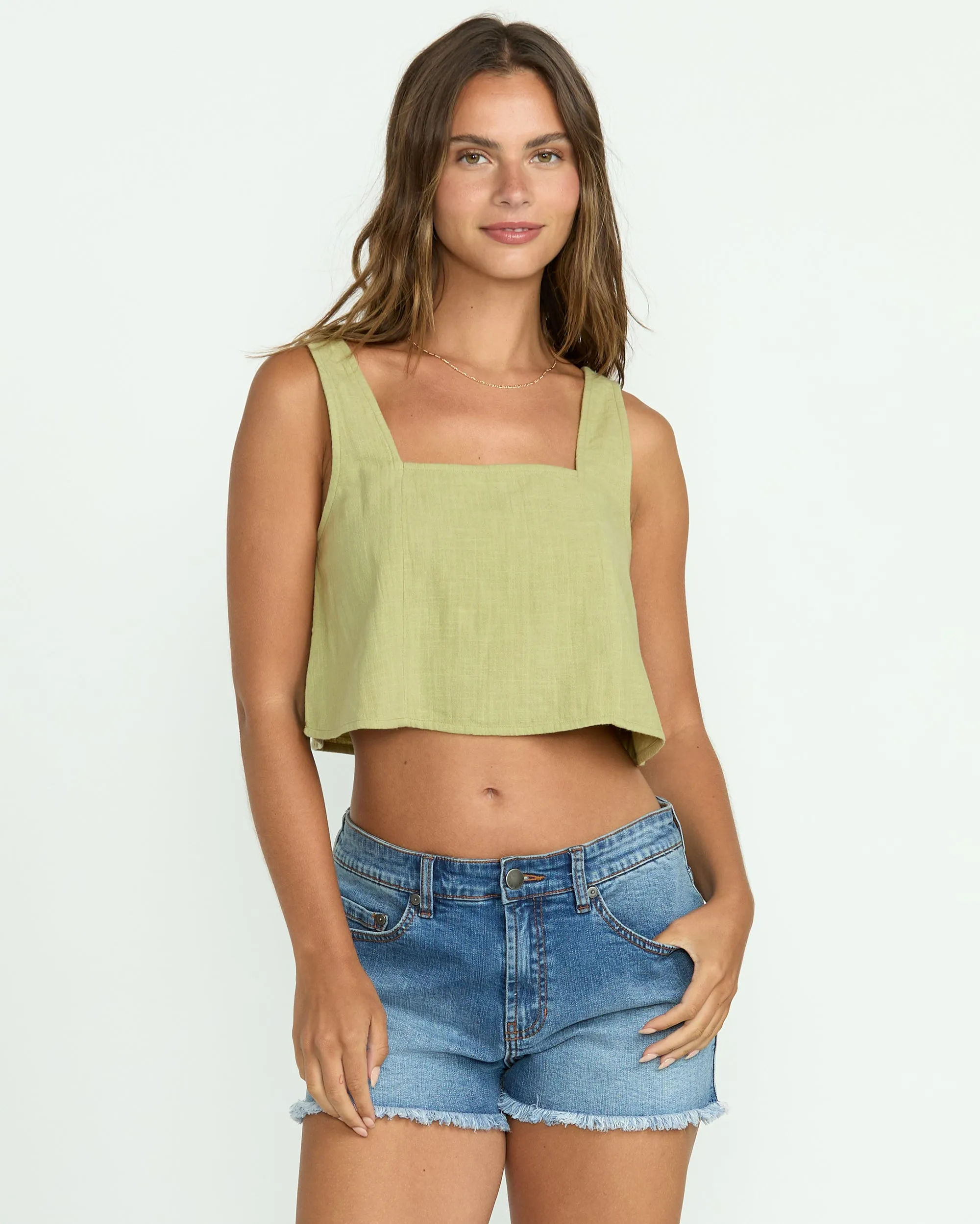 Open Skies Woven Tank - Avocado sold by Billabong