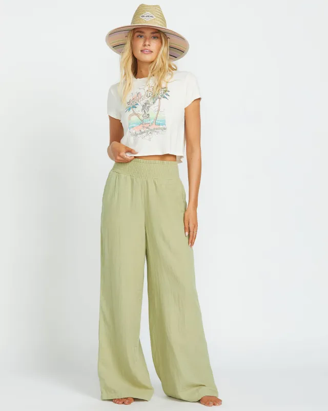 New Waves Gauze Elastic Waist Pants - Avocado sold by Billabong